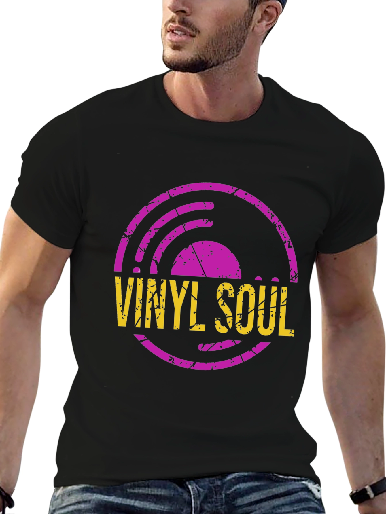 Camiseta Negra con Diseño de Vinilo Soul