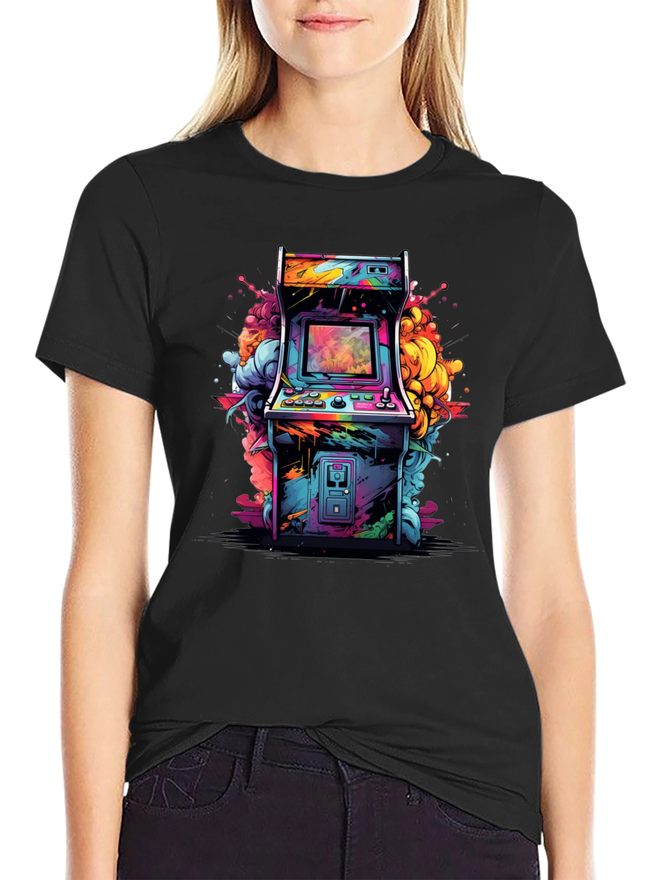 Camiseta Negra Arcade Retro - Estilo Vibrante