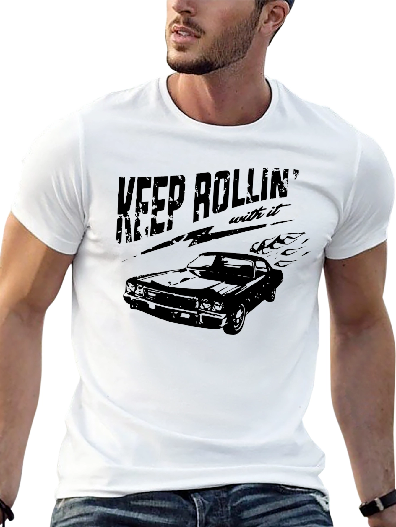 Camiseta Negra Keep Rollin Coche Clásico