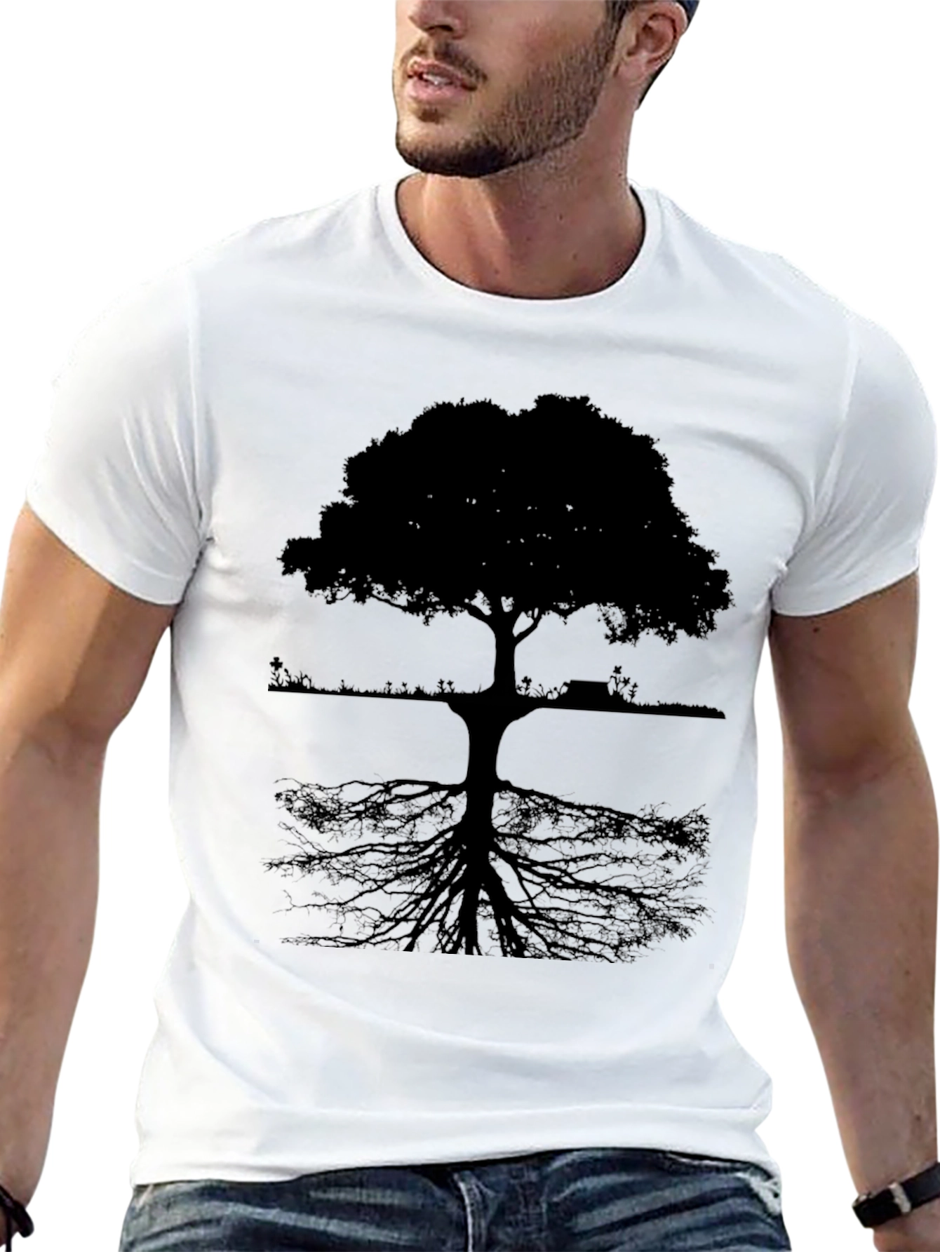 Camiseta Negra con Diseño de Árbol Abstracto