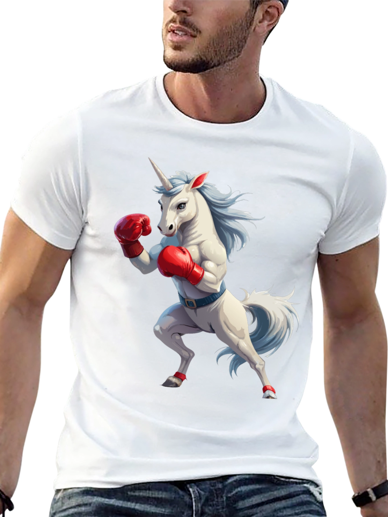 Camiseta Negra con Unicornio Boxeador