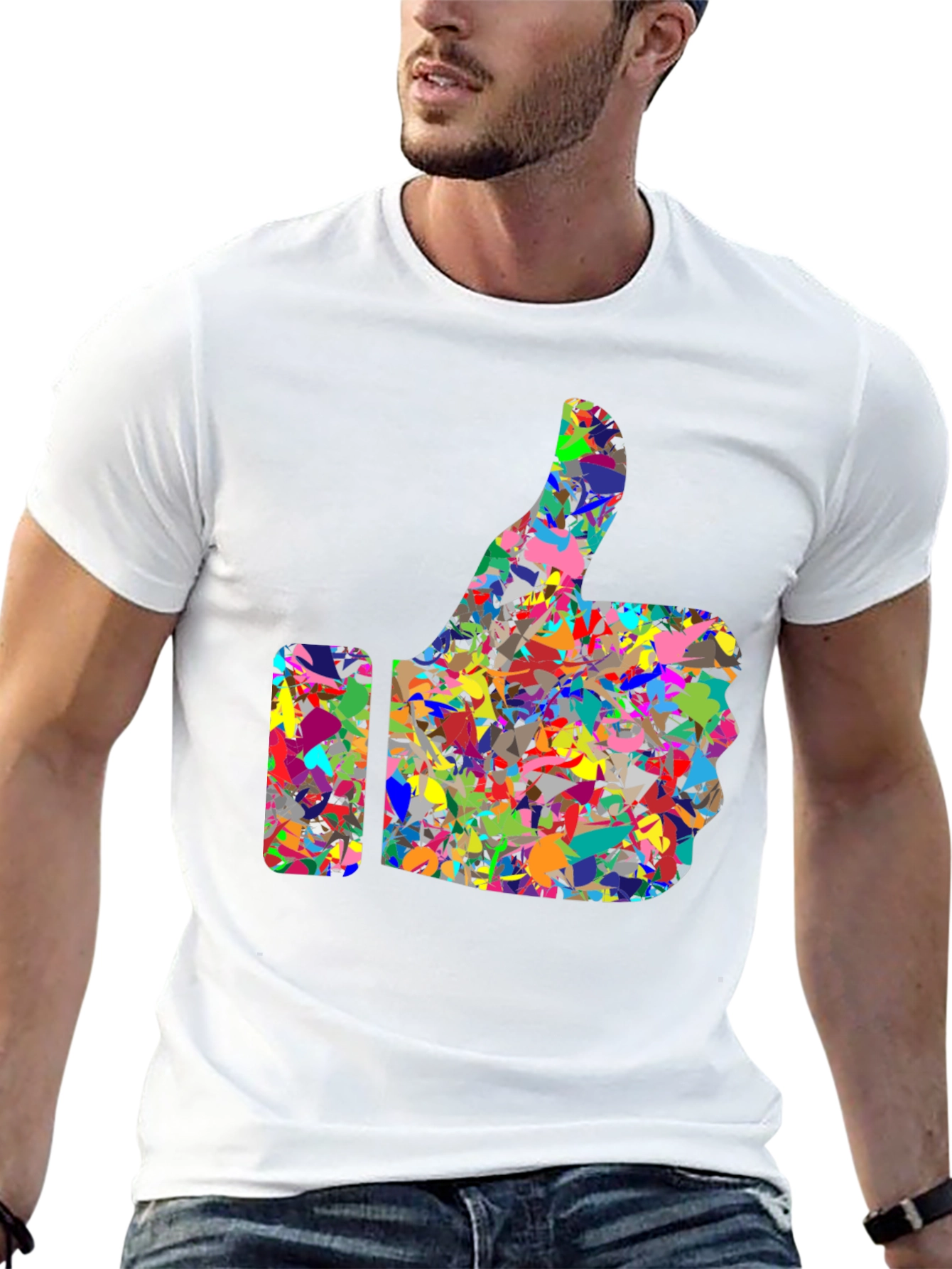 Camiseta Negra con Diseño de Pulgar Arriba Abstracto