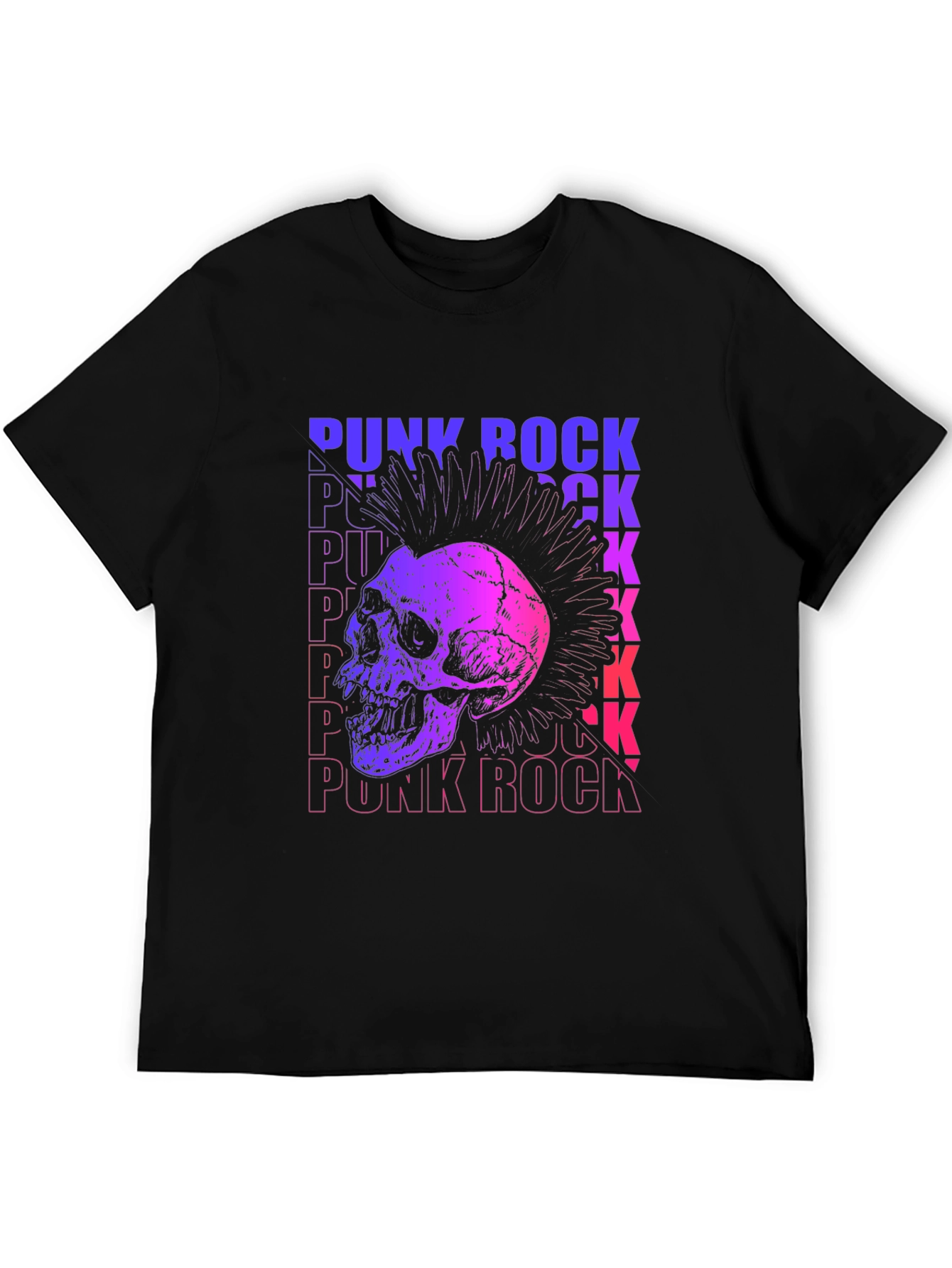 Camiseta Negra Estampada Punk Rock Calavera