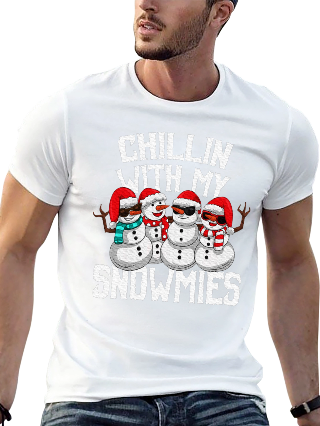 Camiseta Negra con Diseño Navideño Chillin With My Snowmies