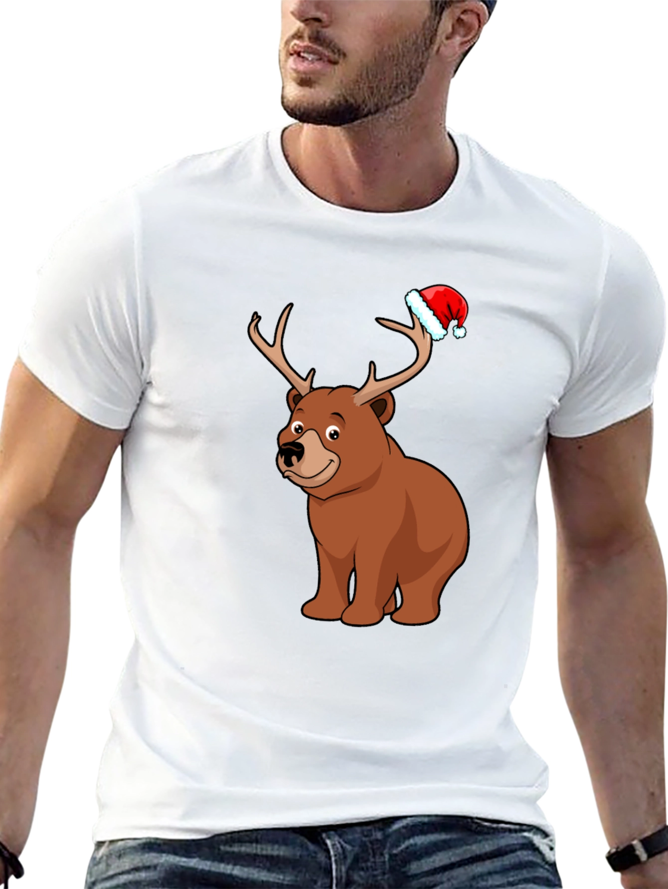 Camiseta Negra con Oso Navideño