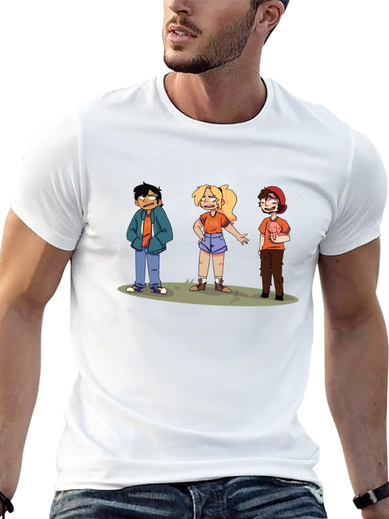 Camiseta Negra con Diseño de Personajes Animados