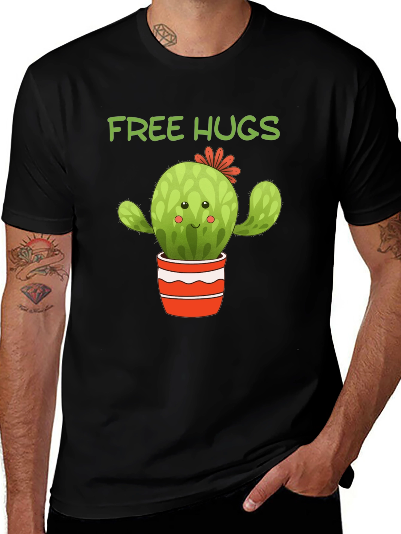 Camiseta Negra Cactus Abrazos Gratis