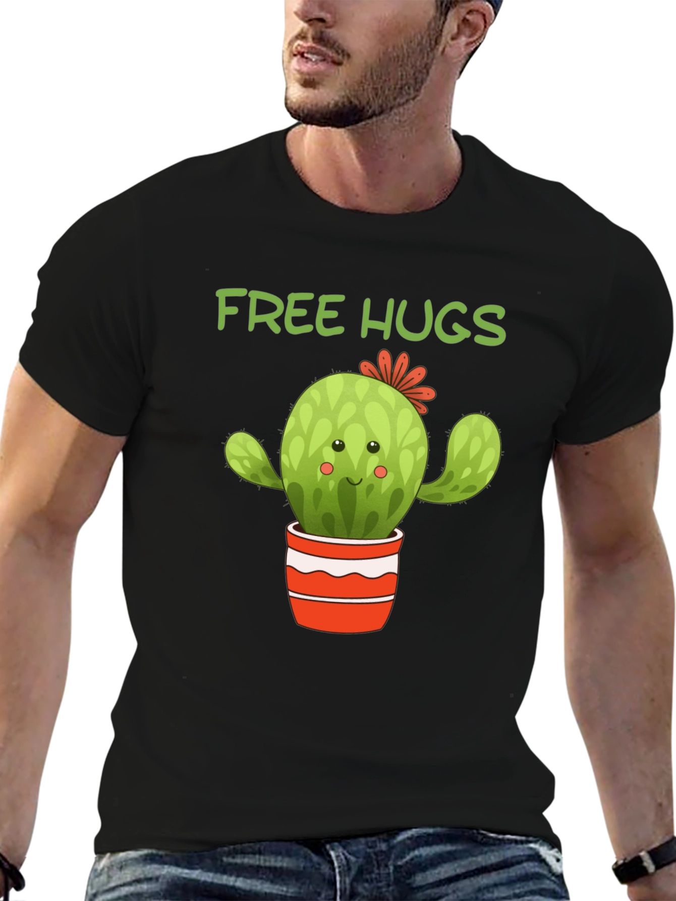 Camiseta Negra Cactus Abrazos Gratis