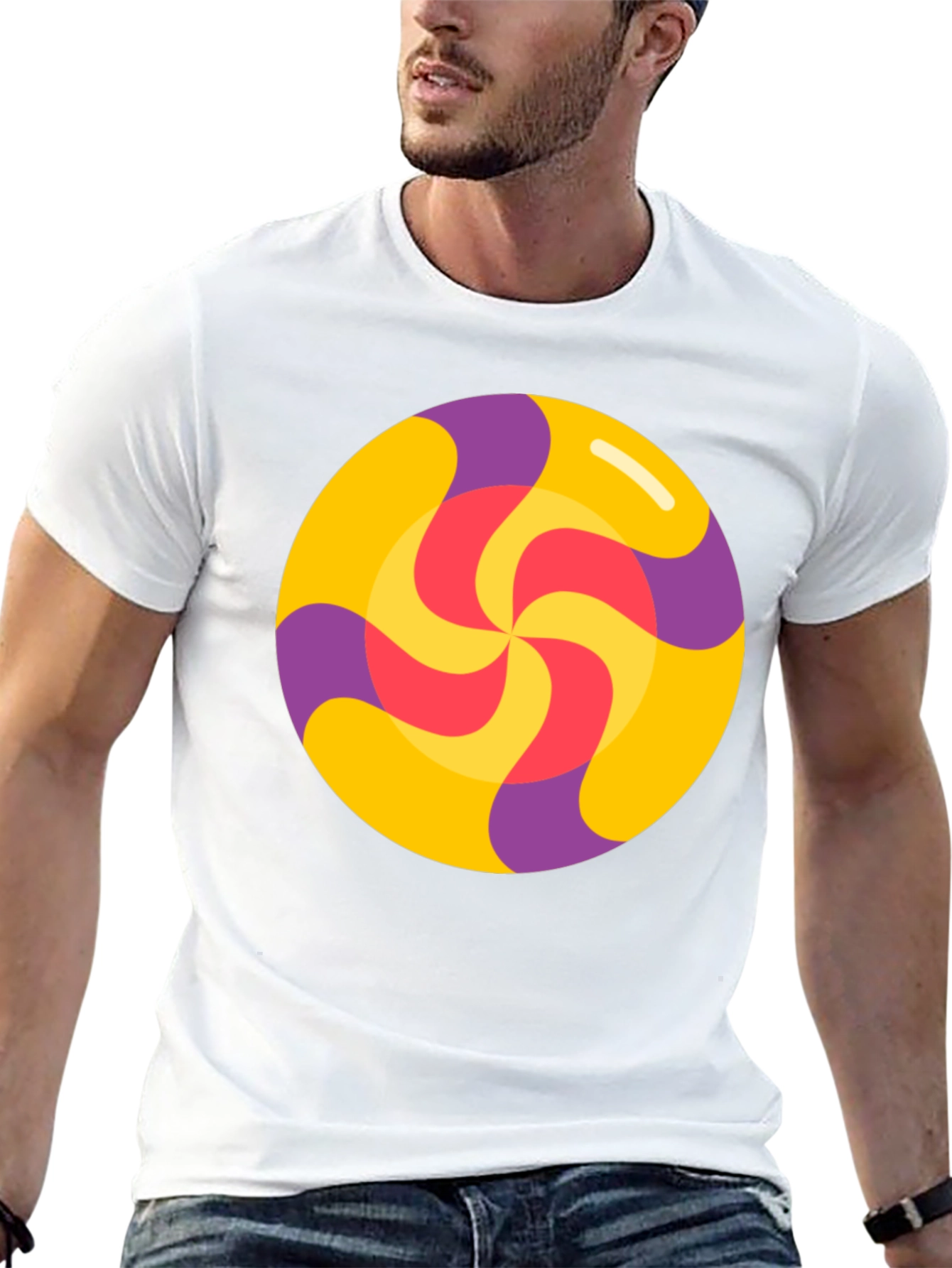 Camiseta Negra con Diseño de Caramelo Espiral