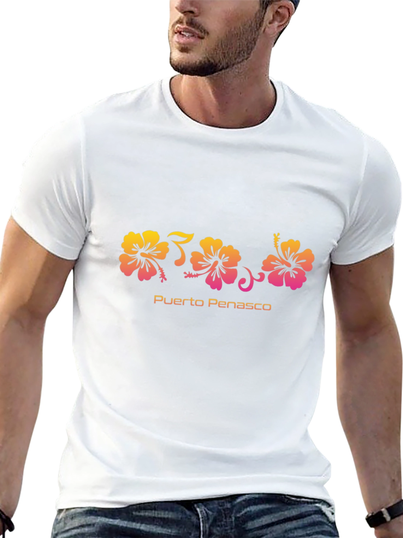 Camiseta Negra Flores Hibiscus Puerto Peñasco