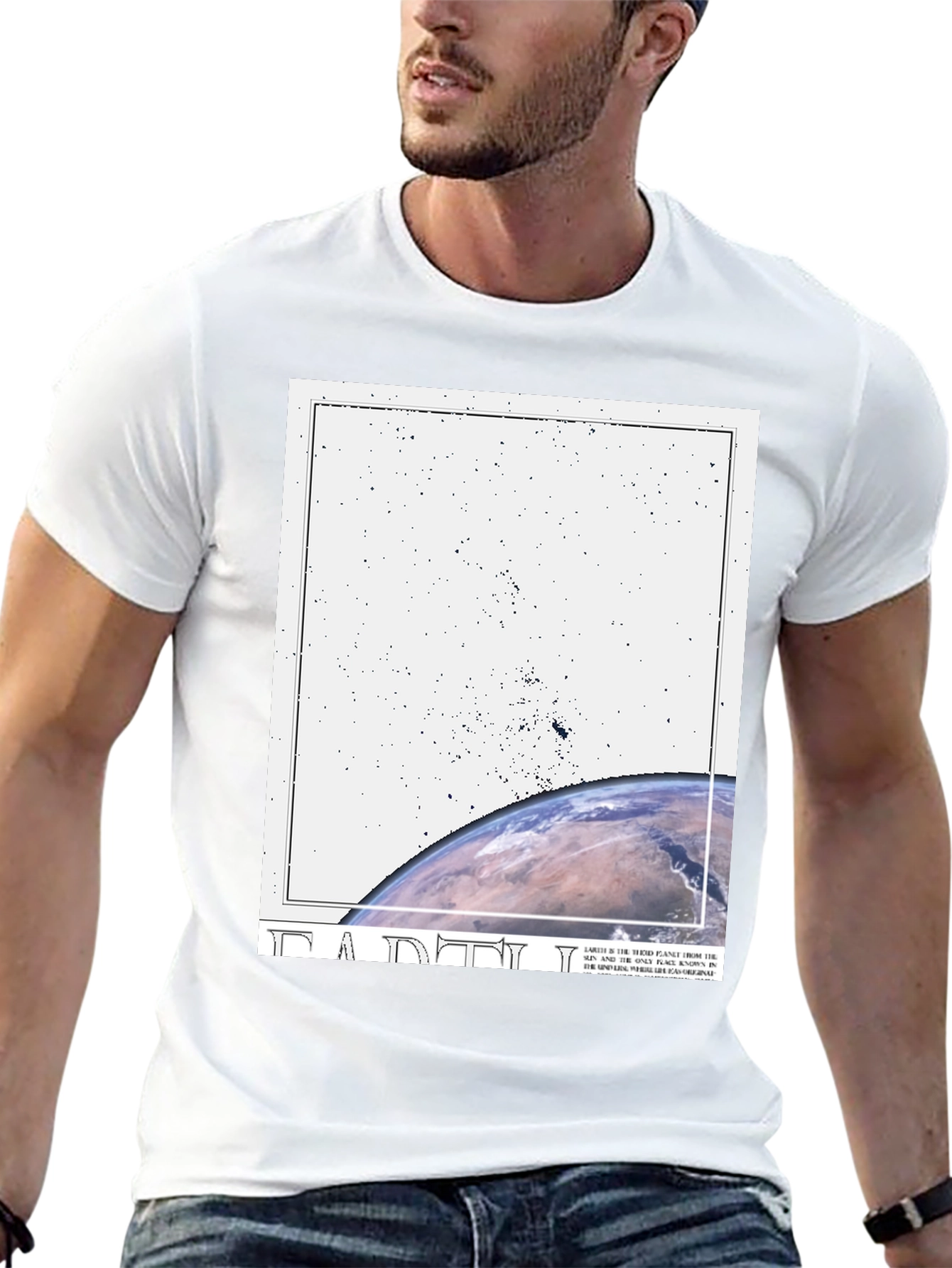 Camiseta Negra Estampada con Diseño Planeta Tierra
