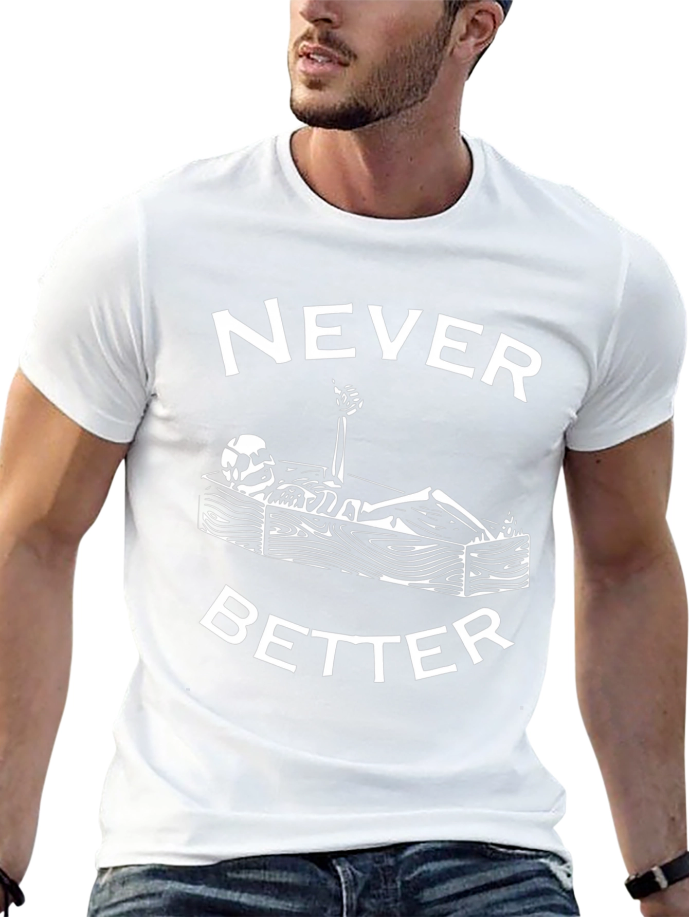 Camiseta Negra Humor Esqueleto Never Better