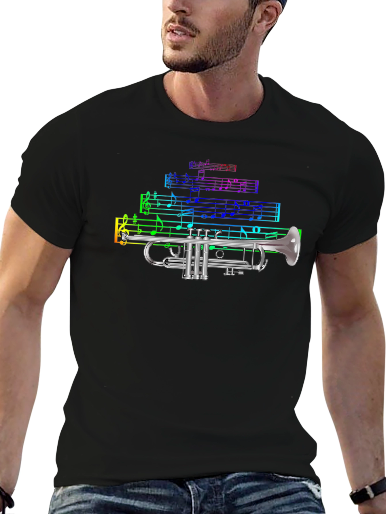 Camiseta Negra con Diseño de Trompeta Musical