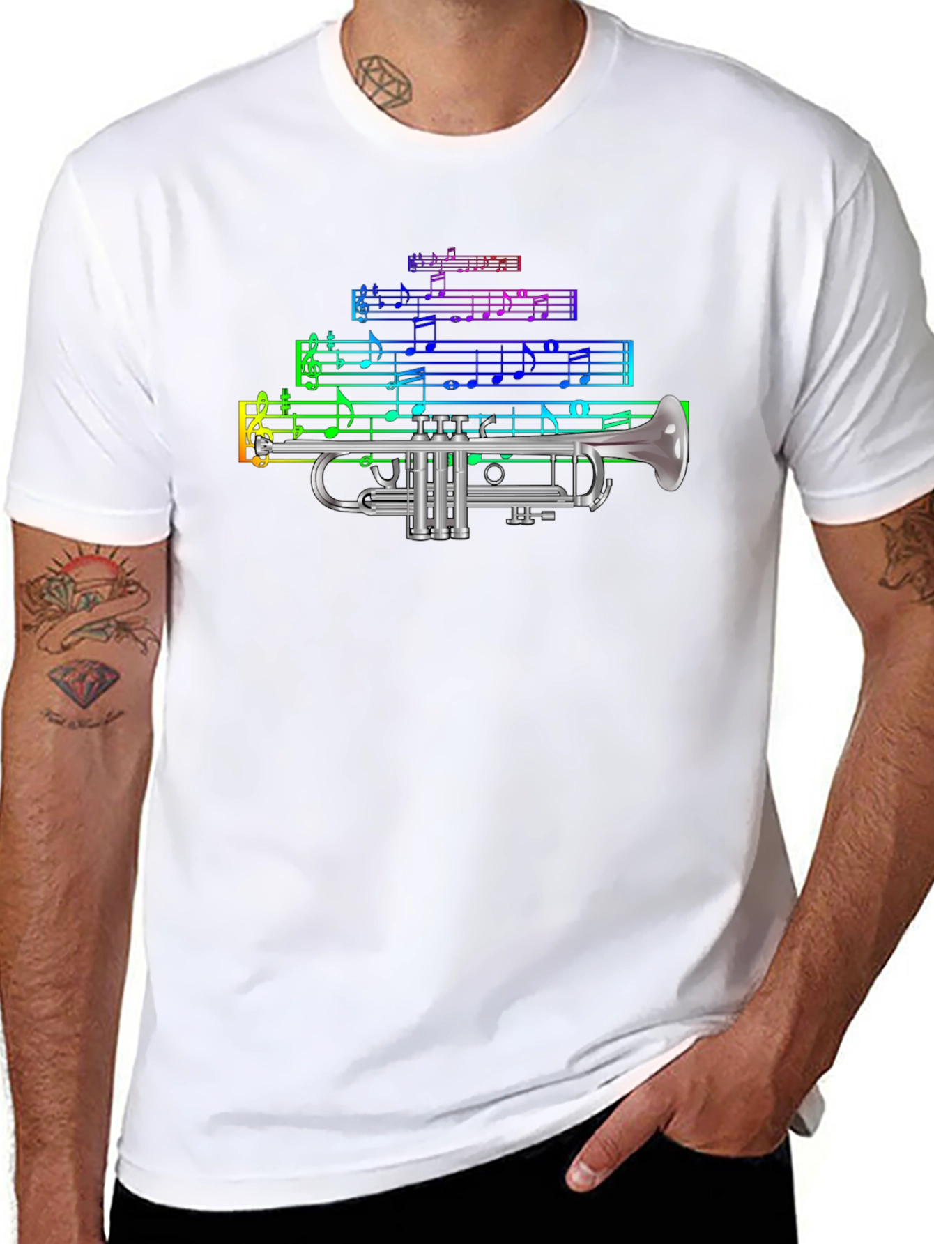 Camiseta Negra con Diseño de Trompeta Musical
