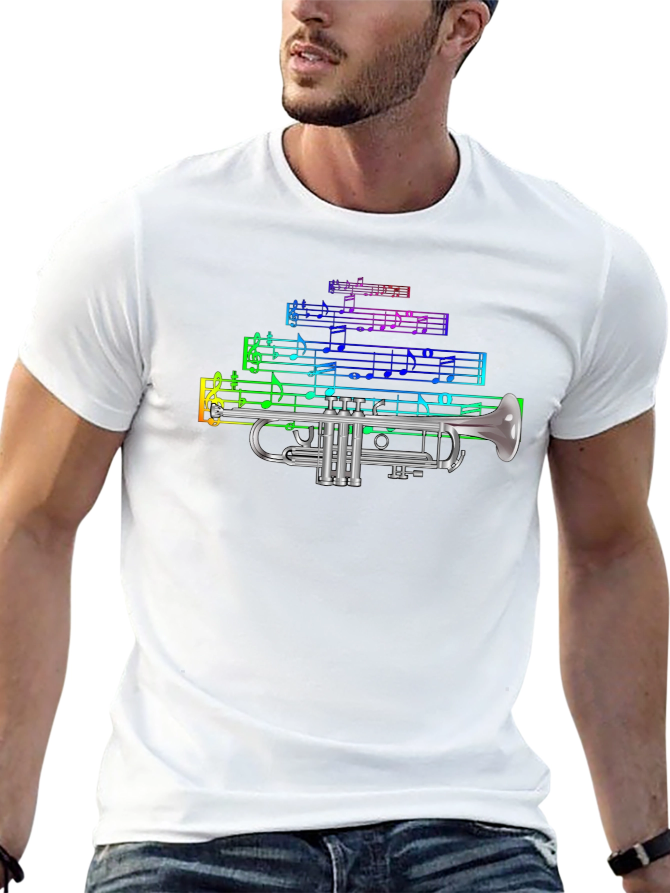 Camiseta Negra con Diseño de Trompeta Musical