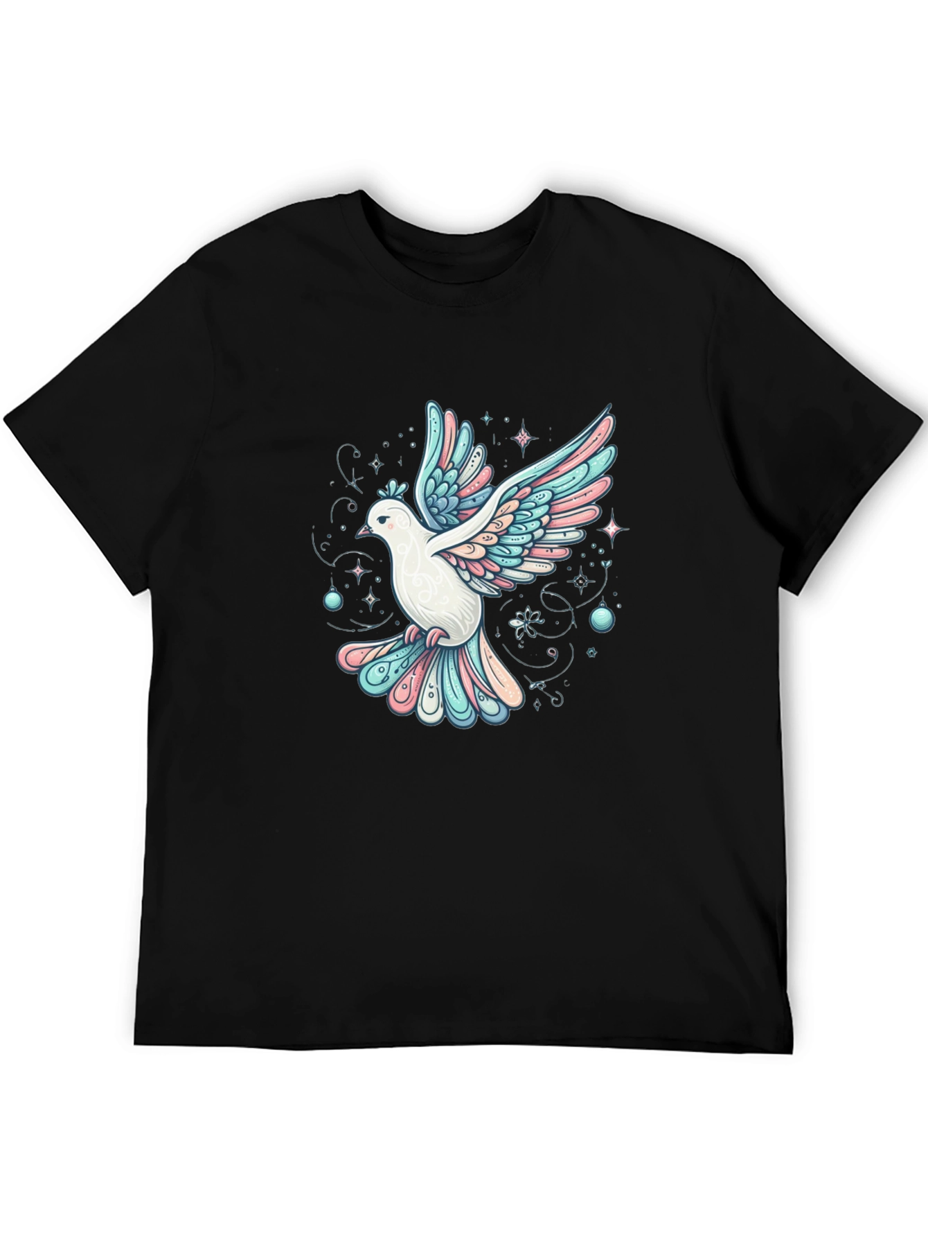 Camiseta Negra con Estampado de Paloma Artística