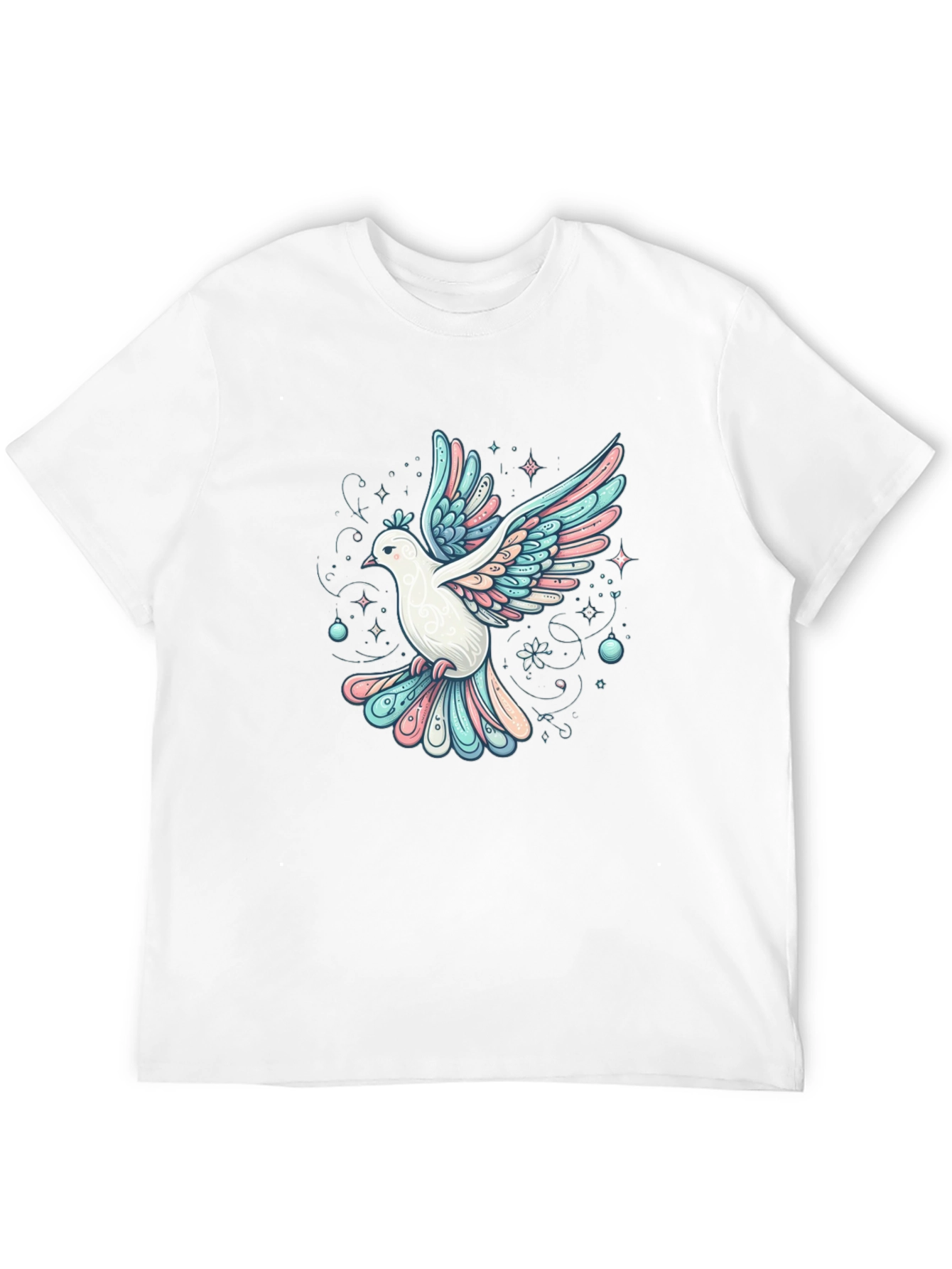 Camiseta Negra con Estampado de Paloma Artística