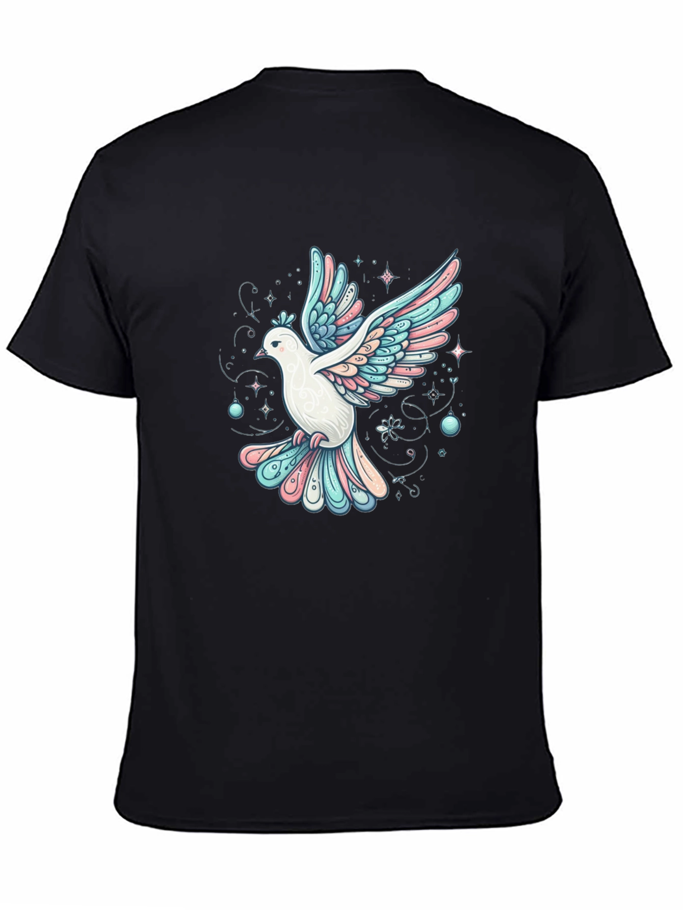 Camiseta Negra con Estampado de Paloma Artística