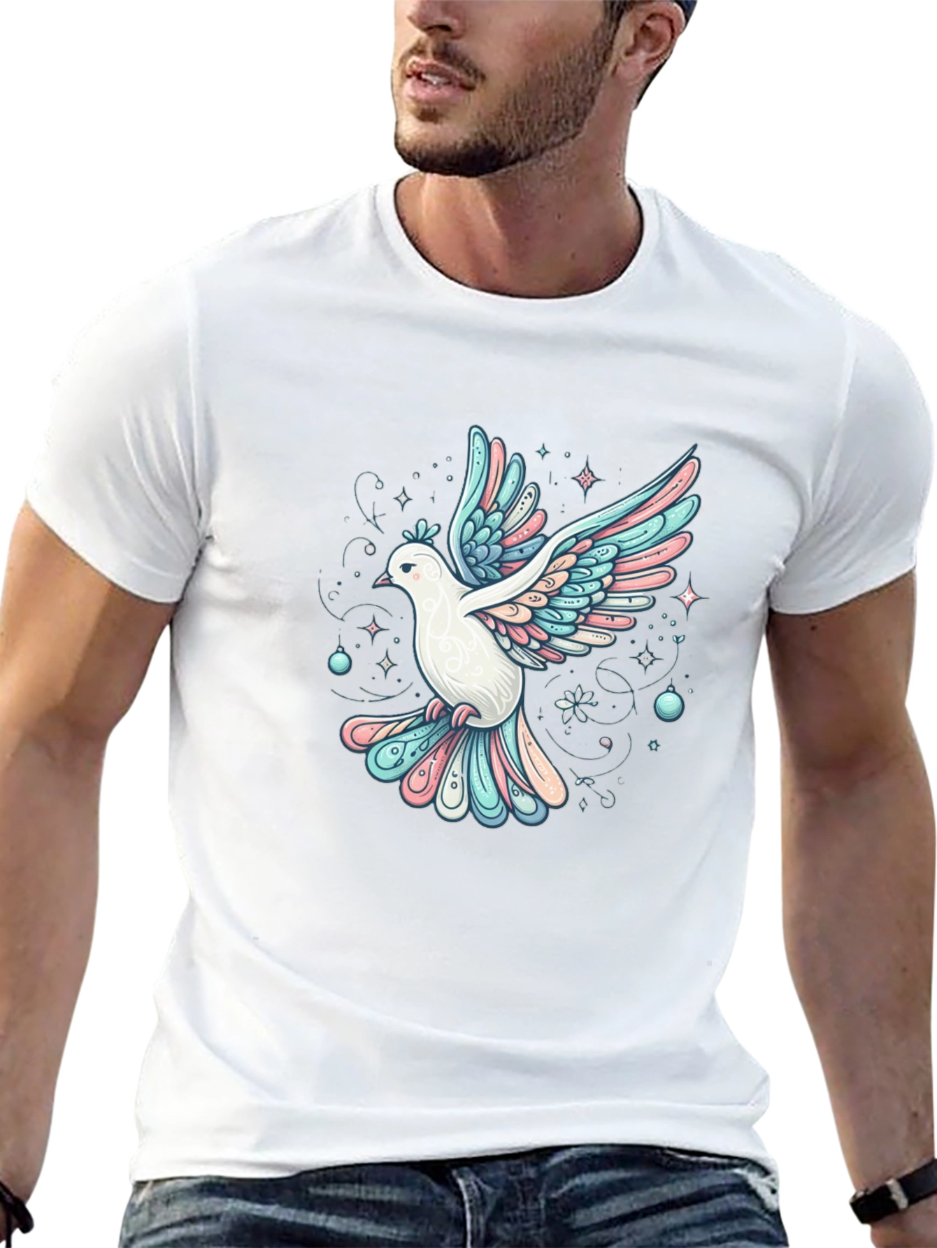 Camiseta Negra con Estampado de Paloma Artística