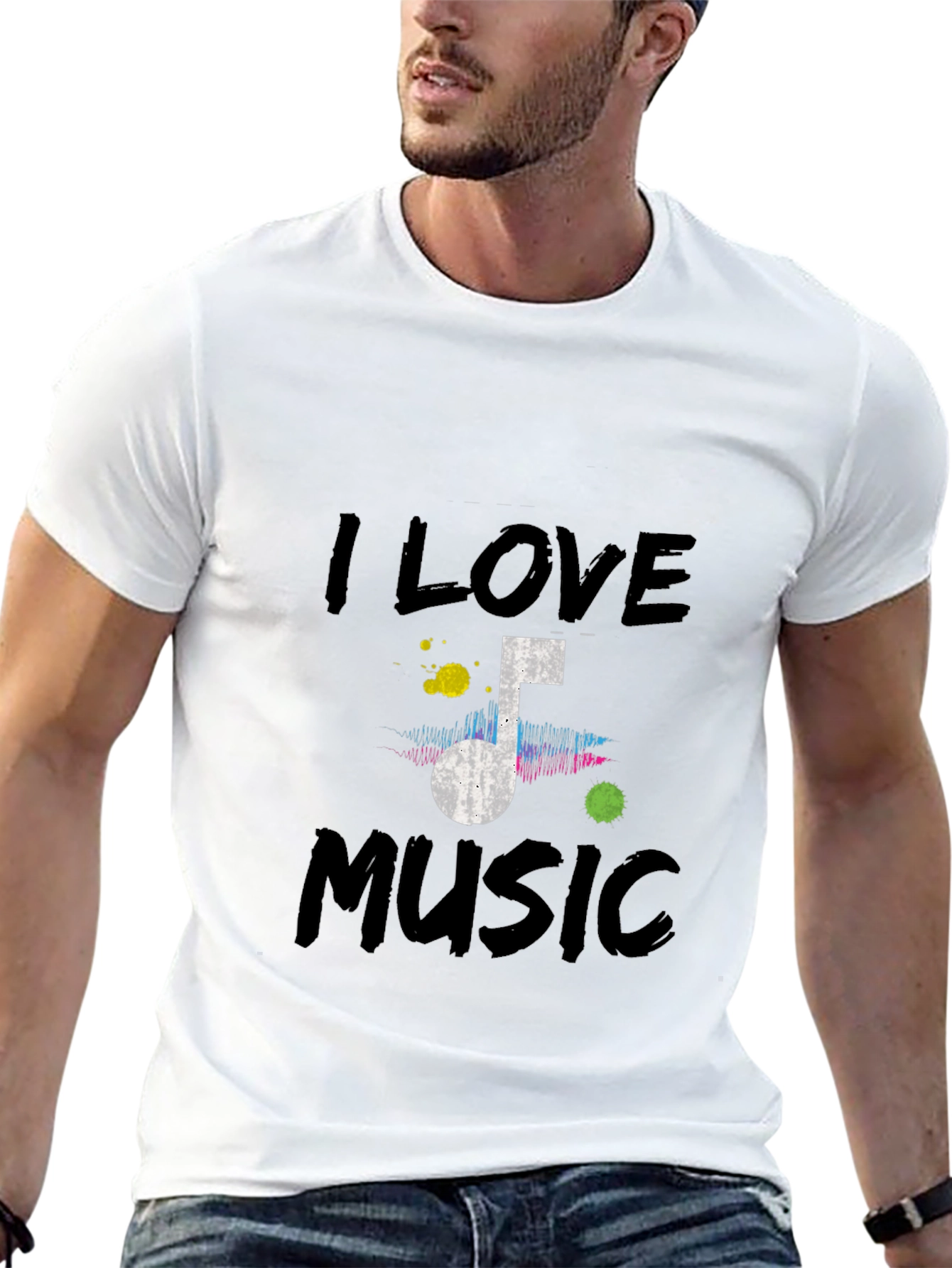 Camiseta Negra I Love Music para Hombre