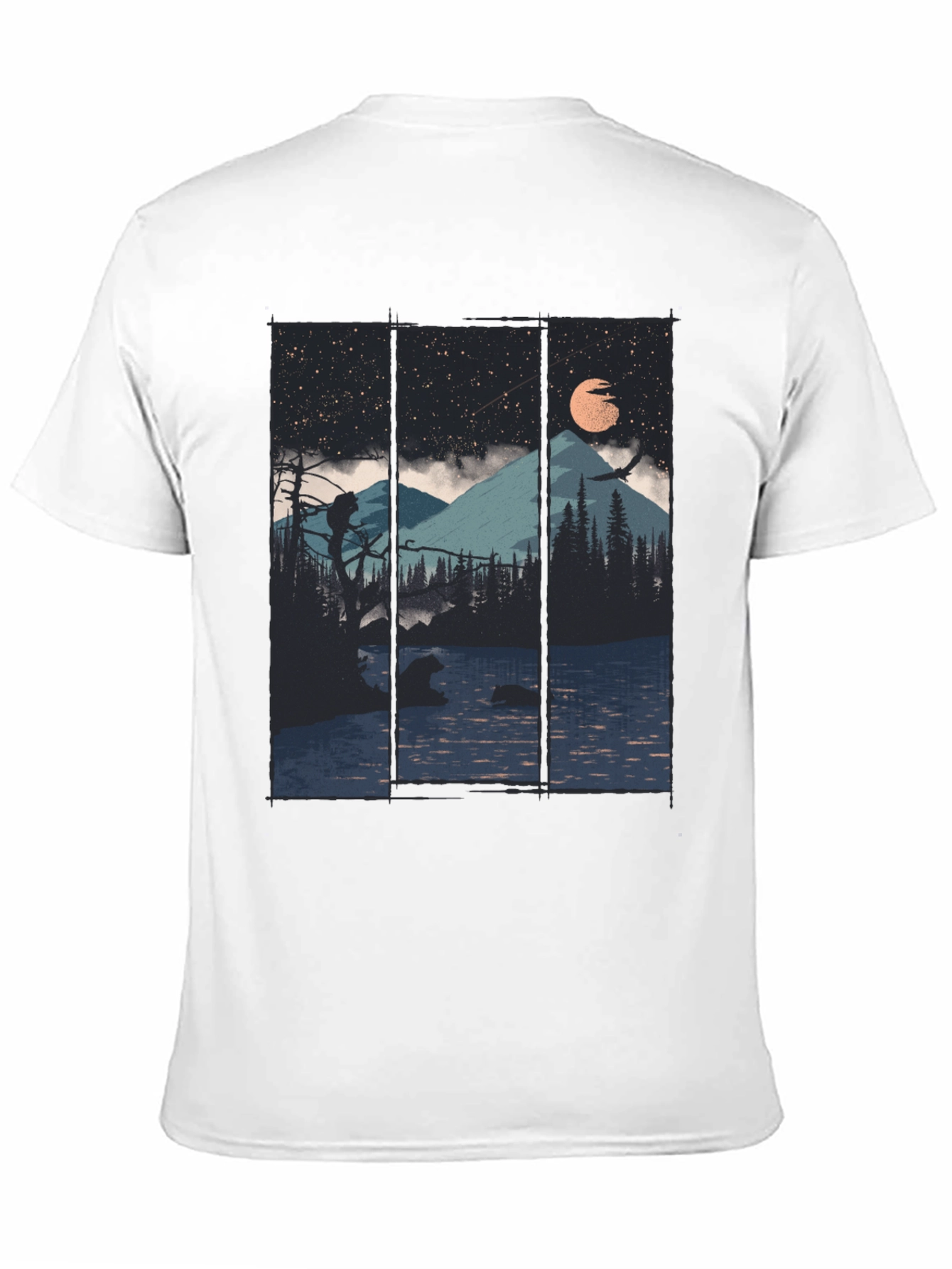 Camiseta Negra con Diseño de Paisaje Nocturno