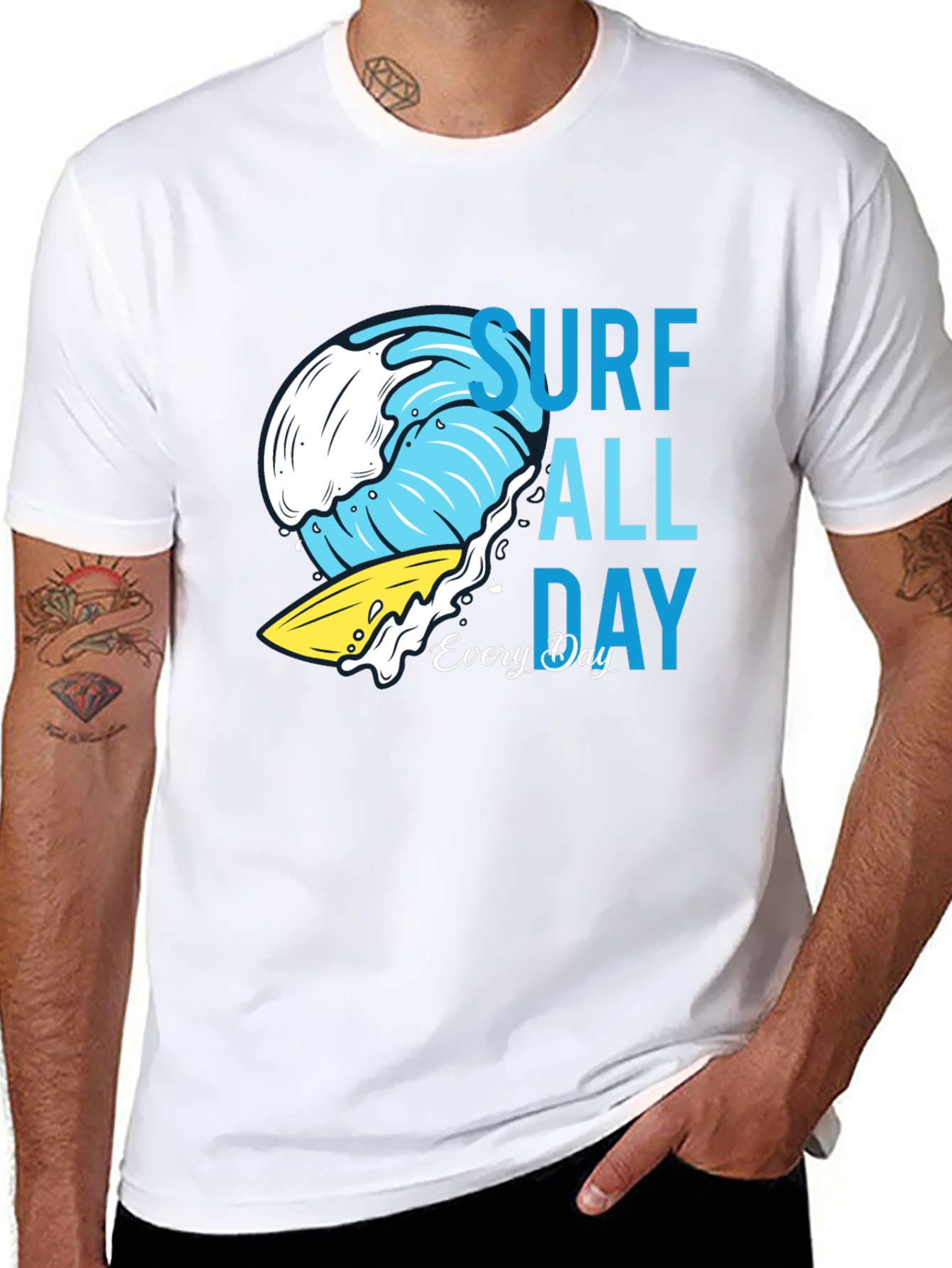 Camiseta Negra Estampada Surf Todo el Día
