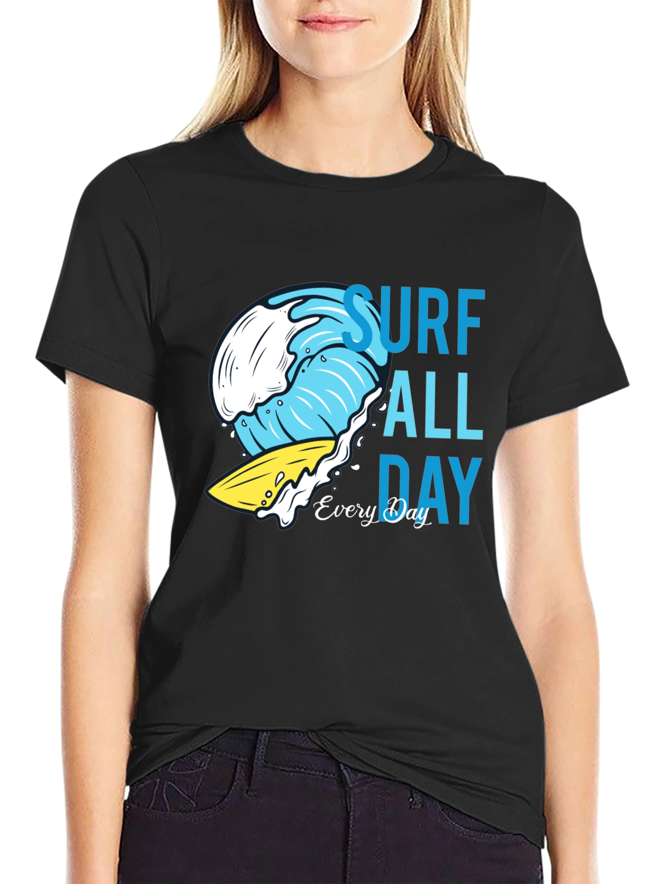 Camiseta Negra Estampada Surf Todo el Día