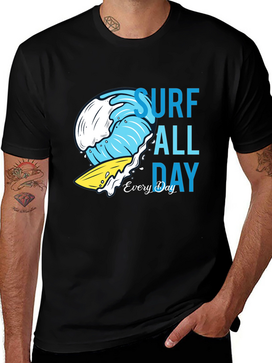 Camiseta Negra Estampada Surf Todo el Día
