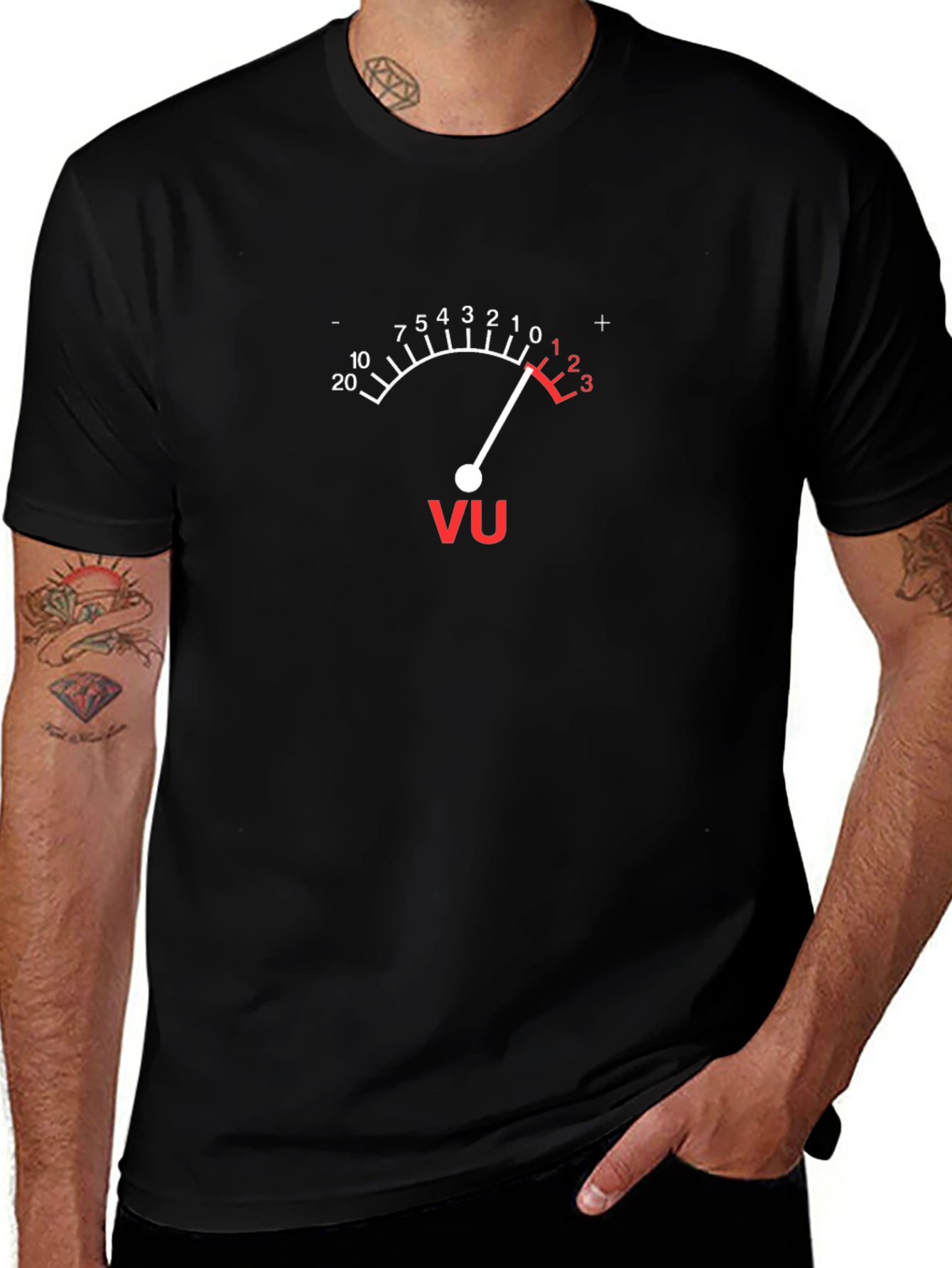 Camiseta Negra Medidor VU Analógico Música