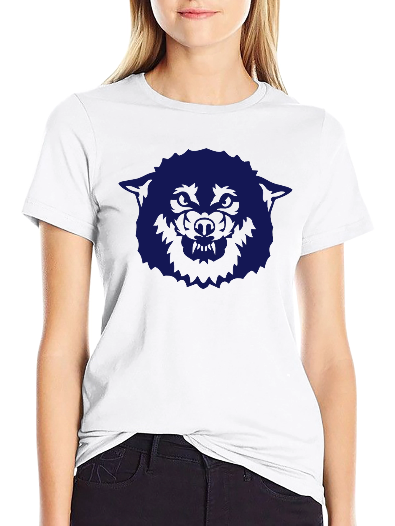Camiseta Negra con Diseño de Lobo Azul