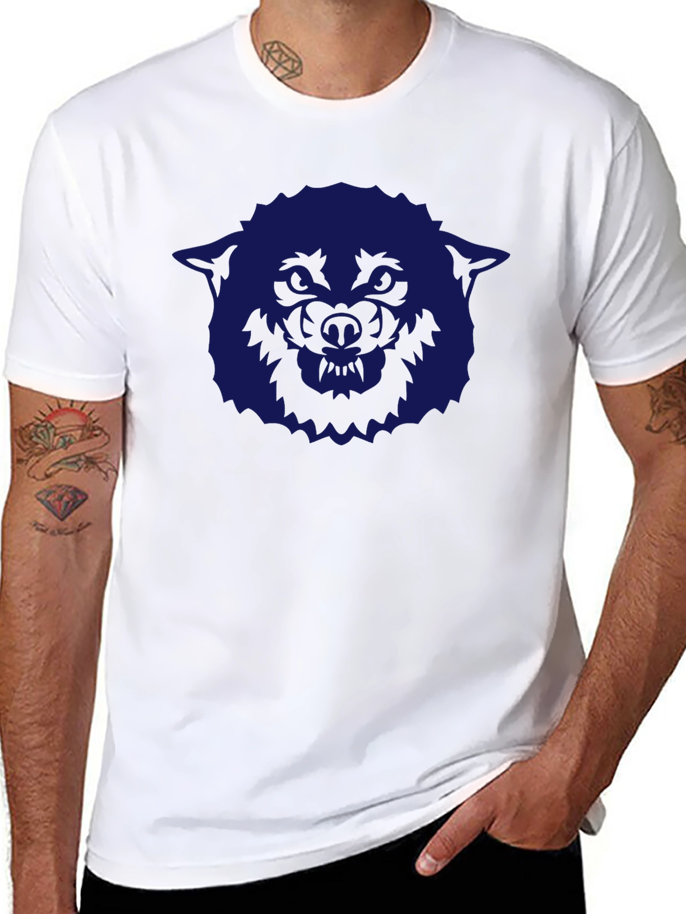 Camiseta Negra con Diseño de Lobo Azul