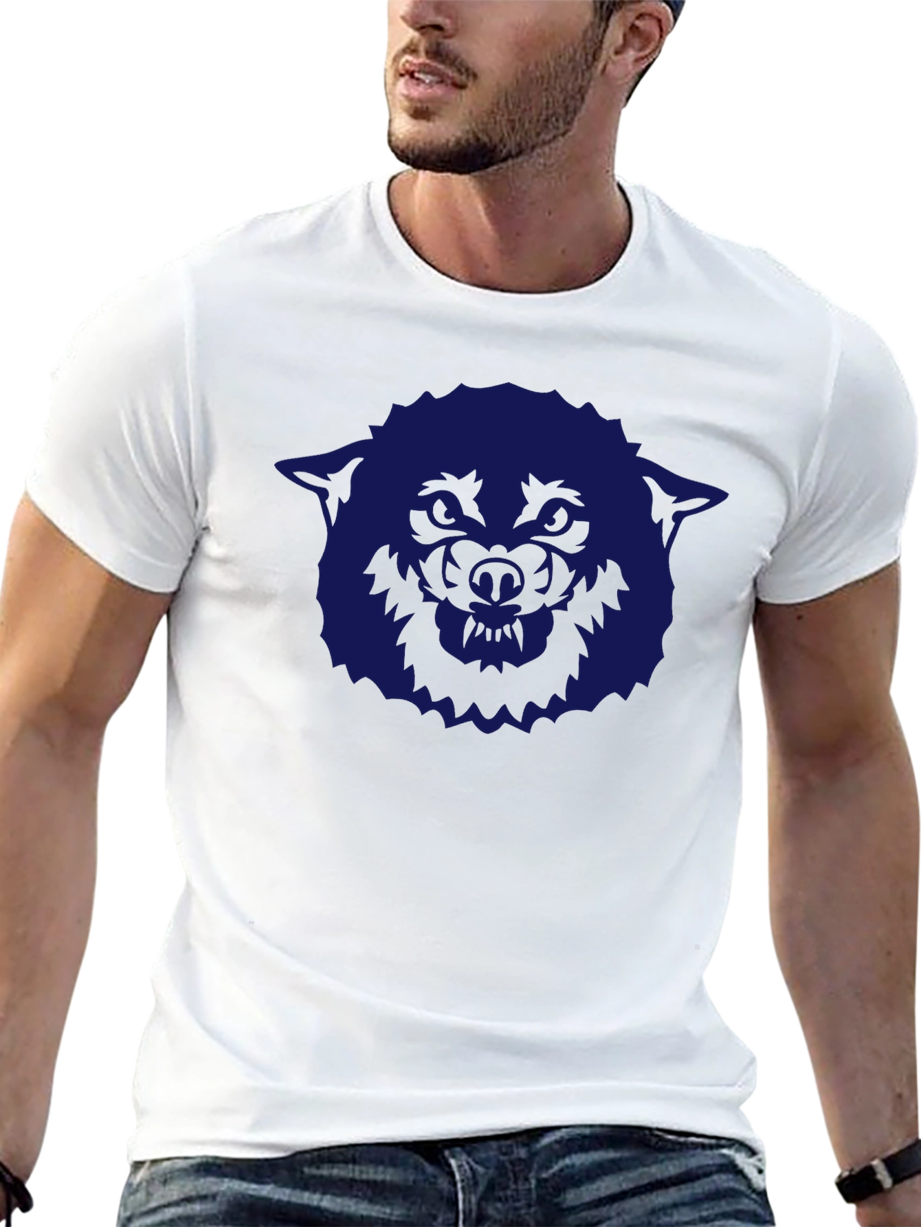 Camiseta Negra con Diseño de Lobo Azul
