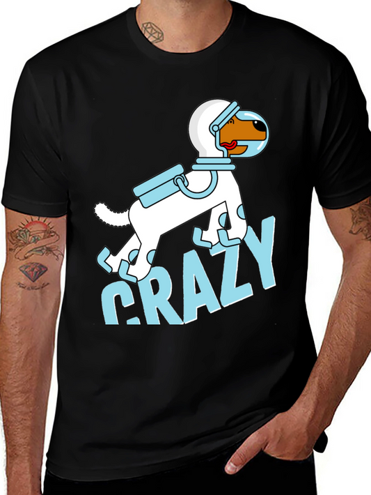 Camiseta Negra con Diseño de Perro Astronauta Loco