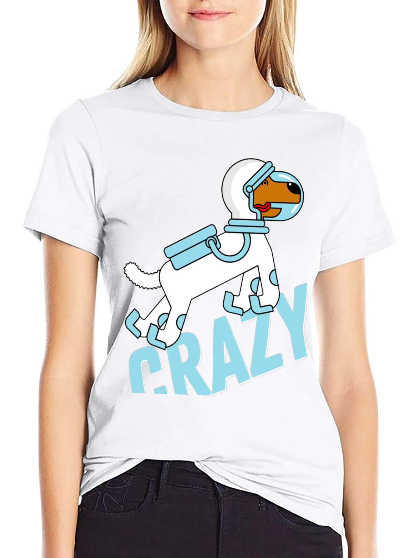 Camiseta Negra con Diseño de Perro Astronauta Loco