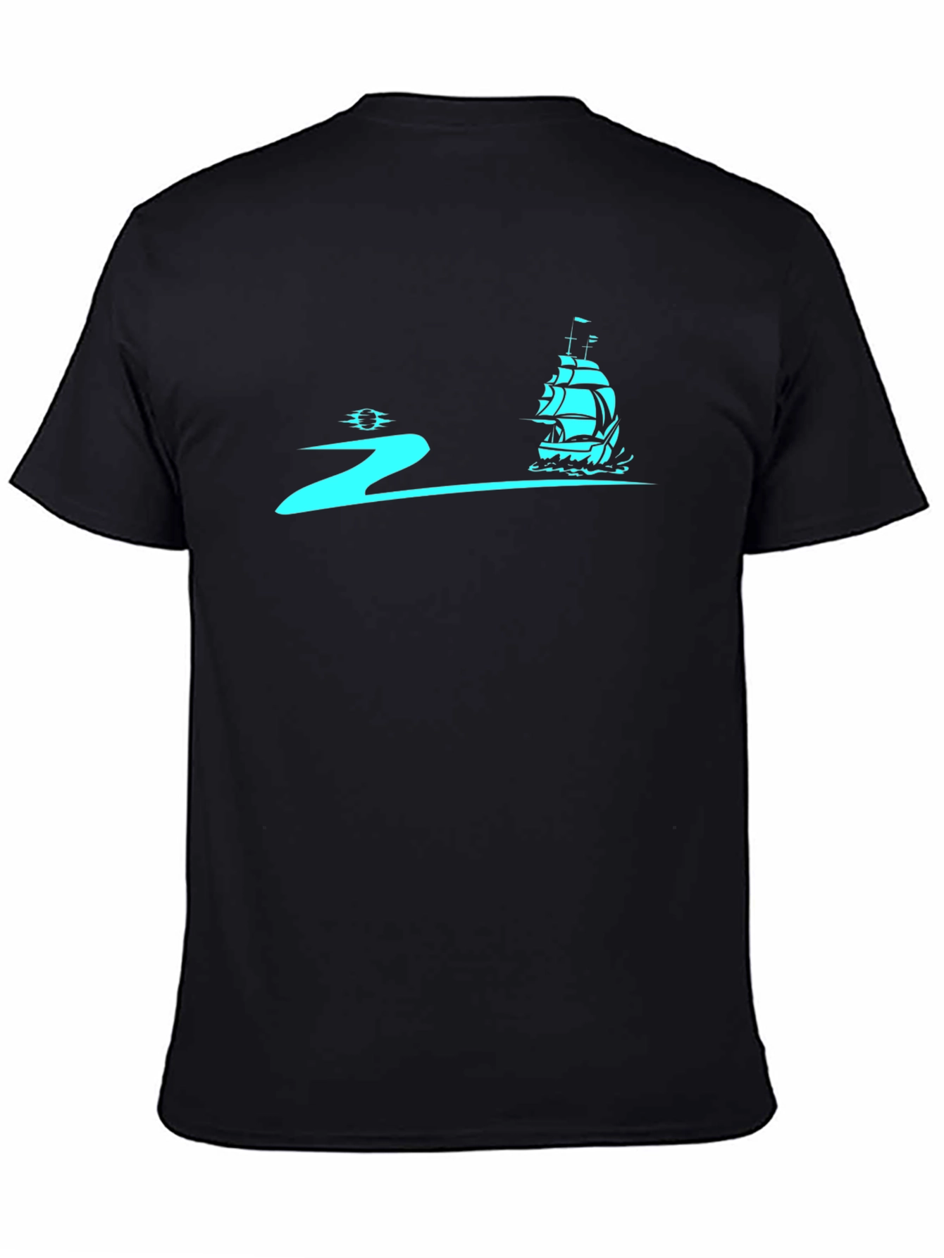 Camiseta Negra con Diseño Náutico Azul