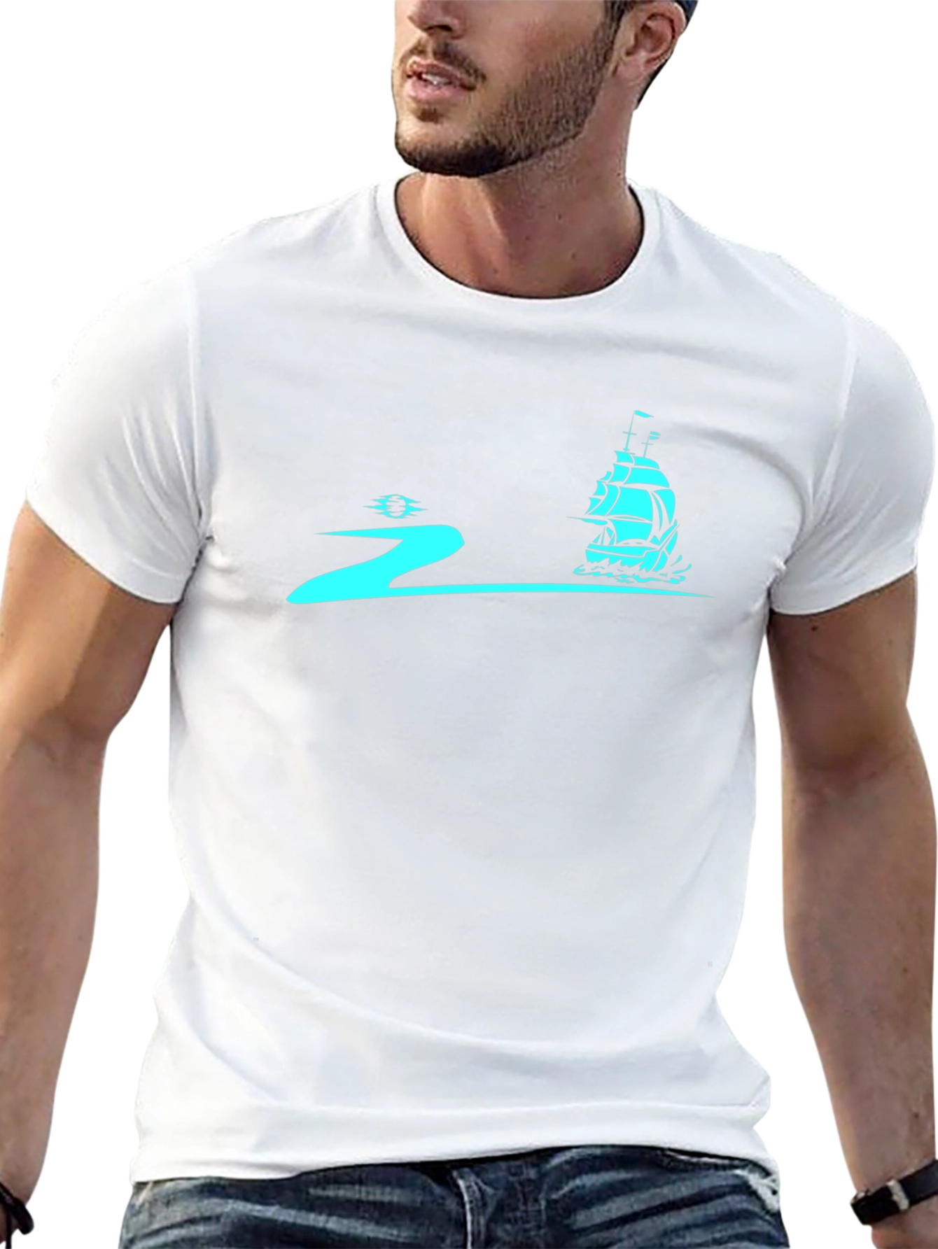 Camiseta Negra con Diseño Náutico Azul