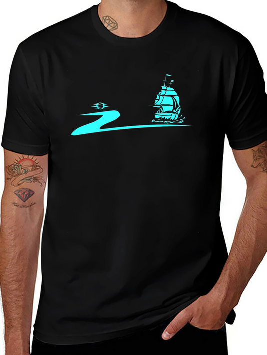 Camiseta Negra con Diseño Náutico Azul