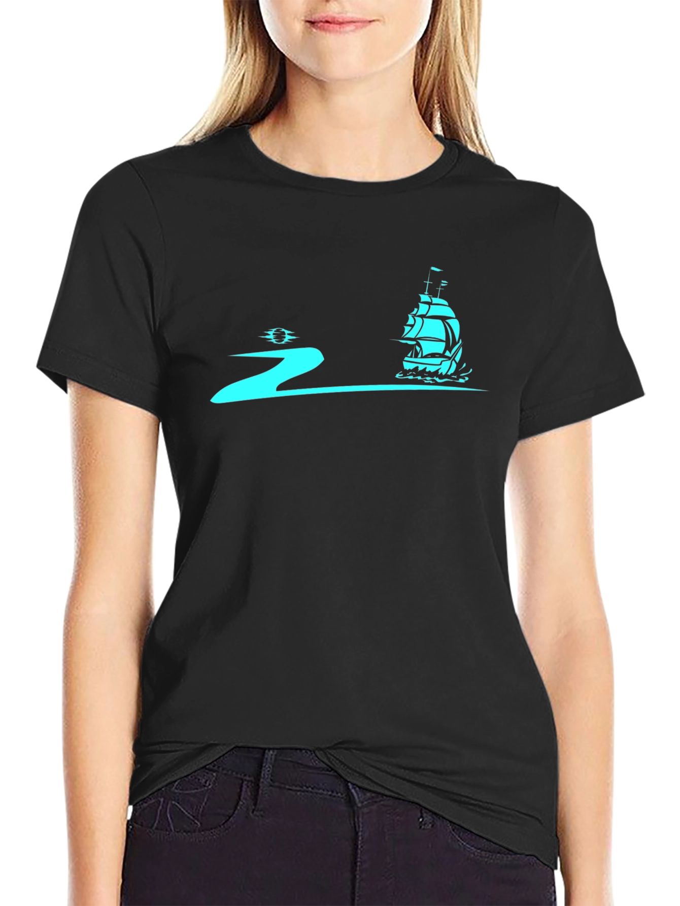 Camiseta Negra con Diseño Náutico Azul