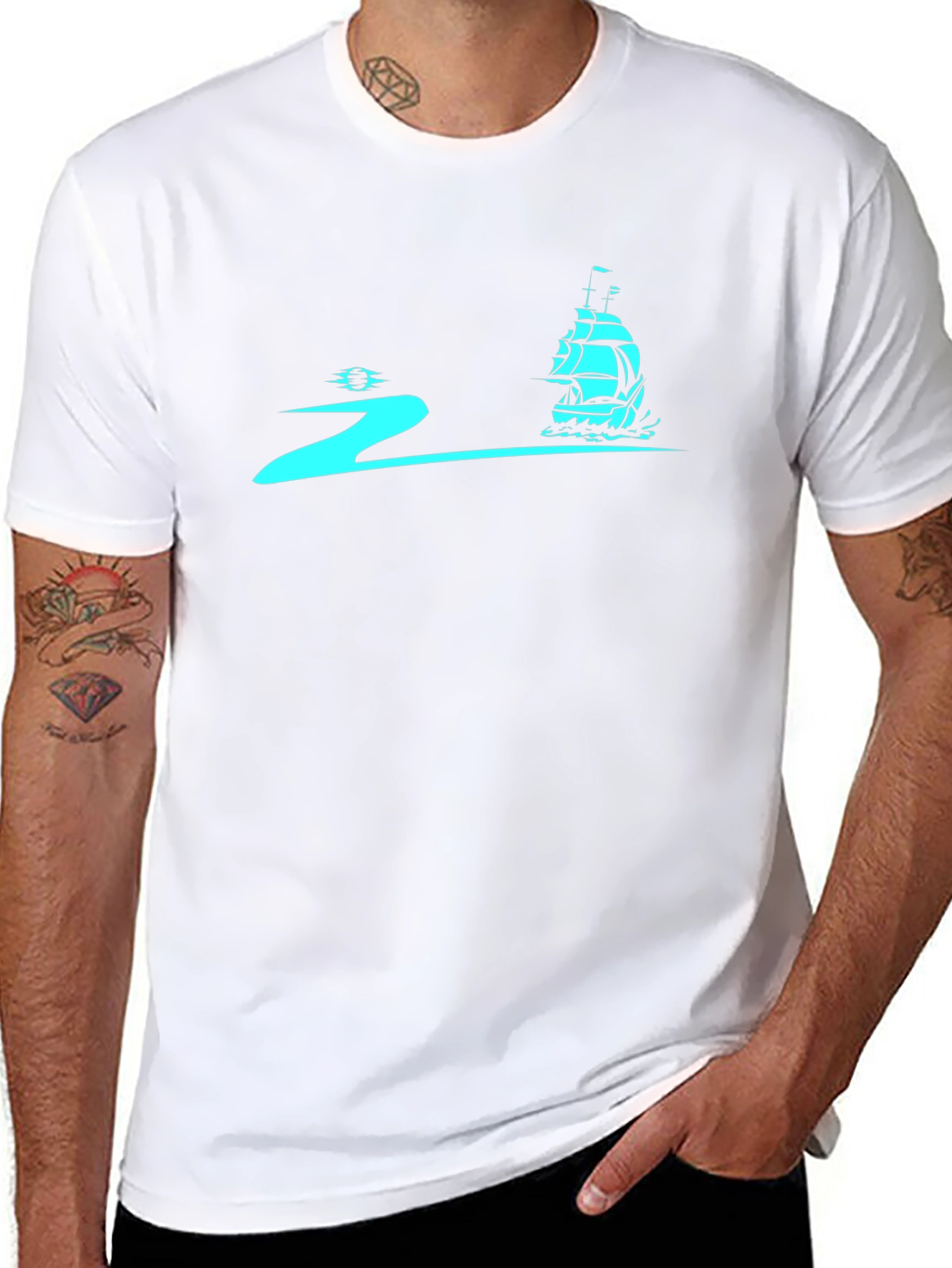 Camiseta Negra con Diseño Náutico Azul
