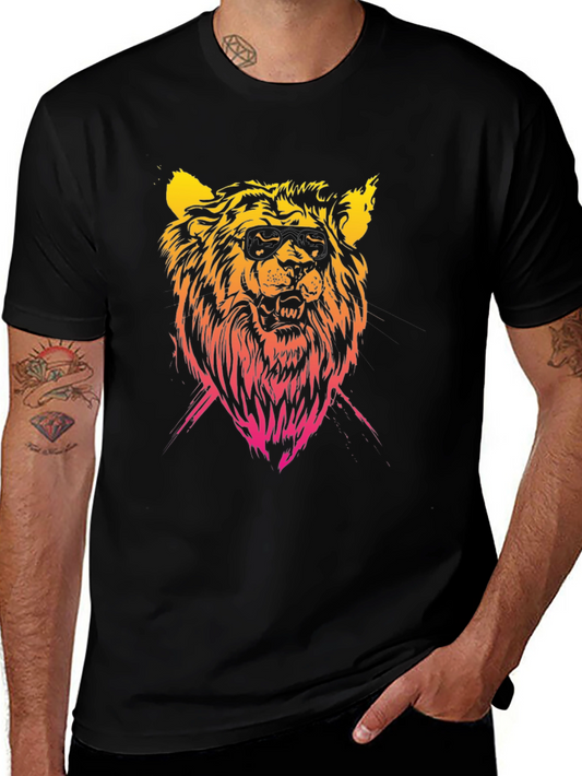 Camiseta Negra con León Degradado