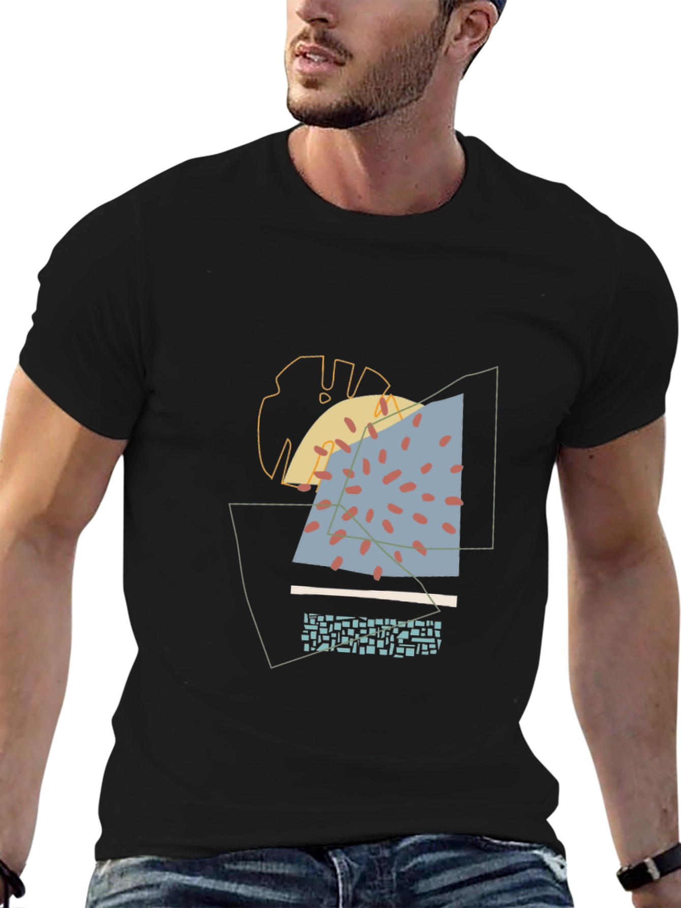 Camiseta Negra Diseño Abstracto Moderno para Hombre