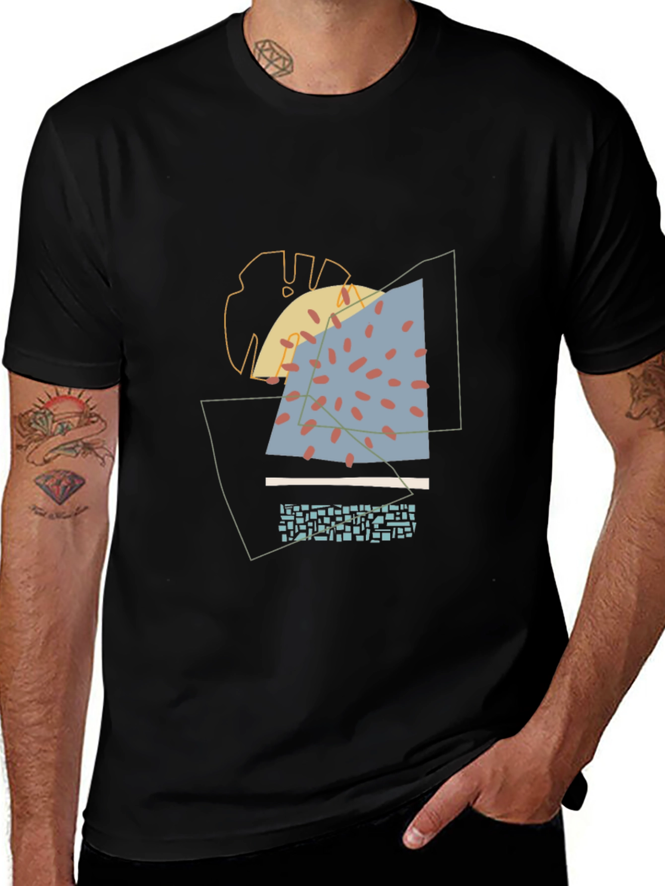 Camiseta Negra Diseño Abstracto Moderno para Hombre