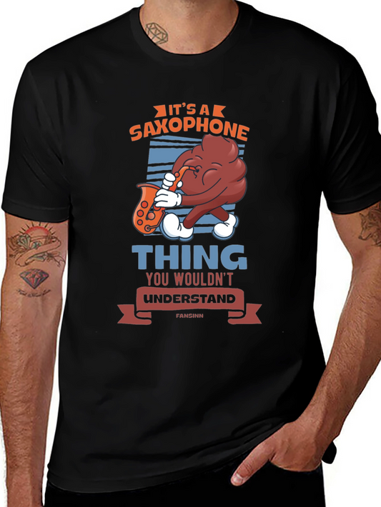 Camiseta Negra con Diseño Divertido de Saxofón