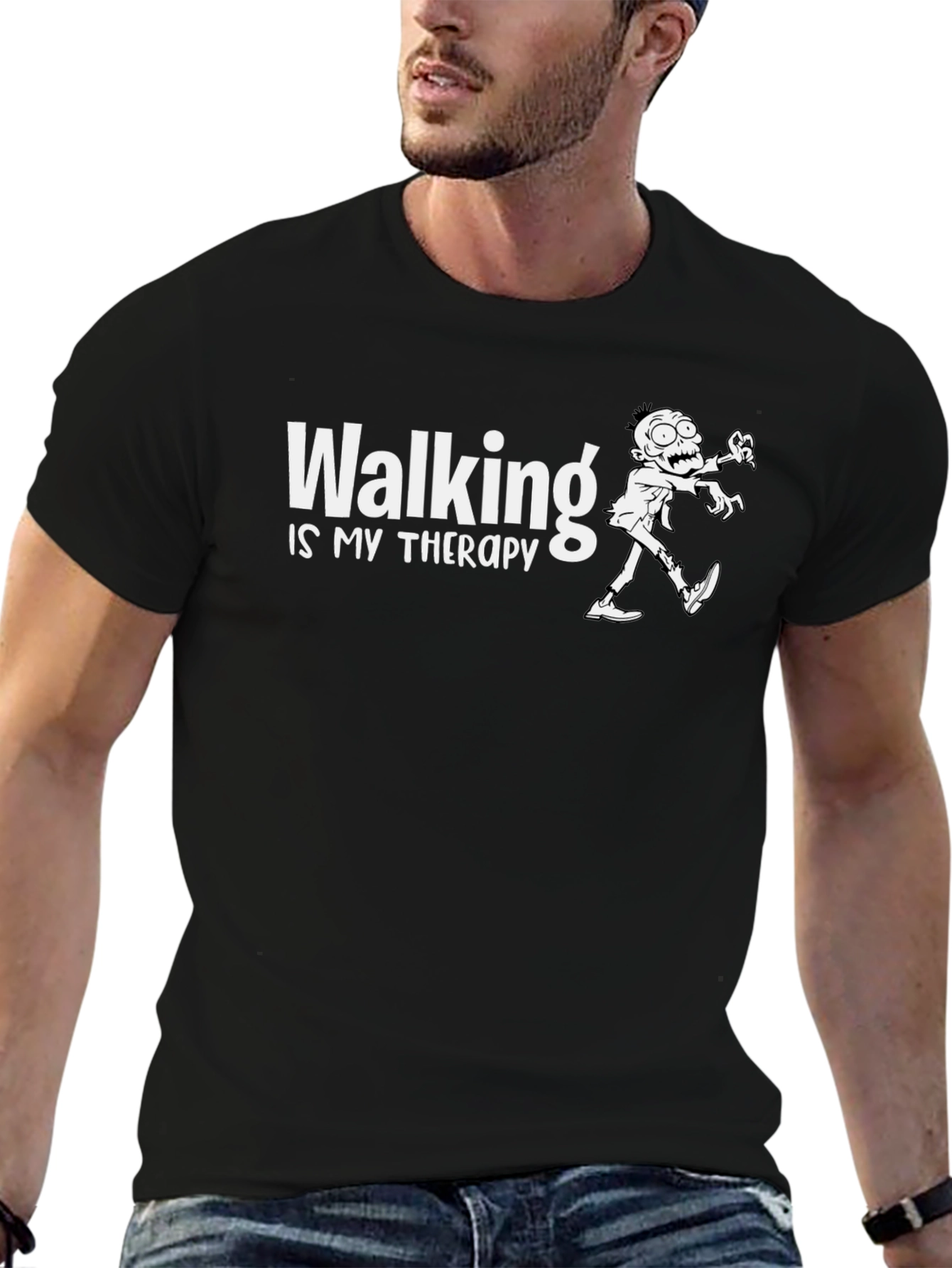 Camiseta Negra Walking is my Therapy Zombie