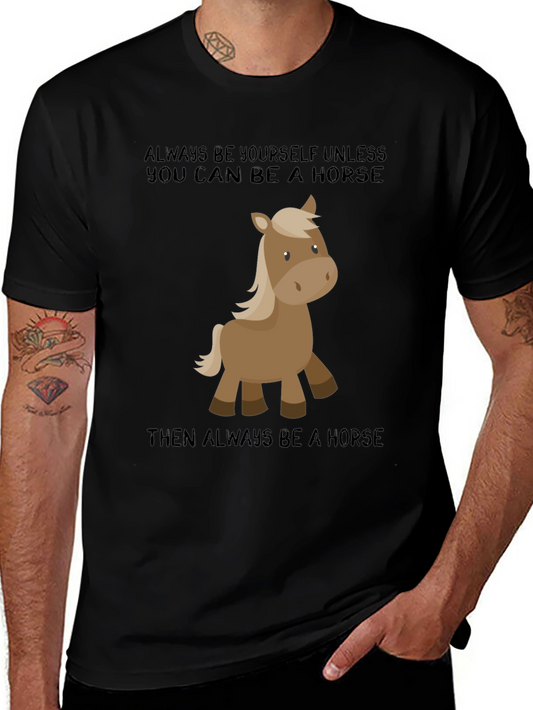 Camiseta Negra con Diseño Divertido de Caballo