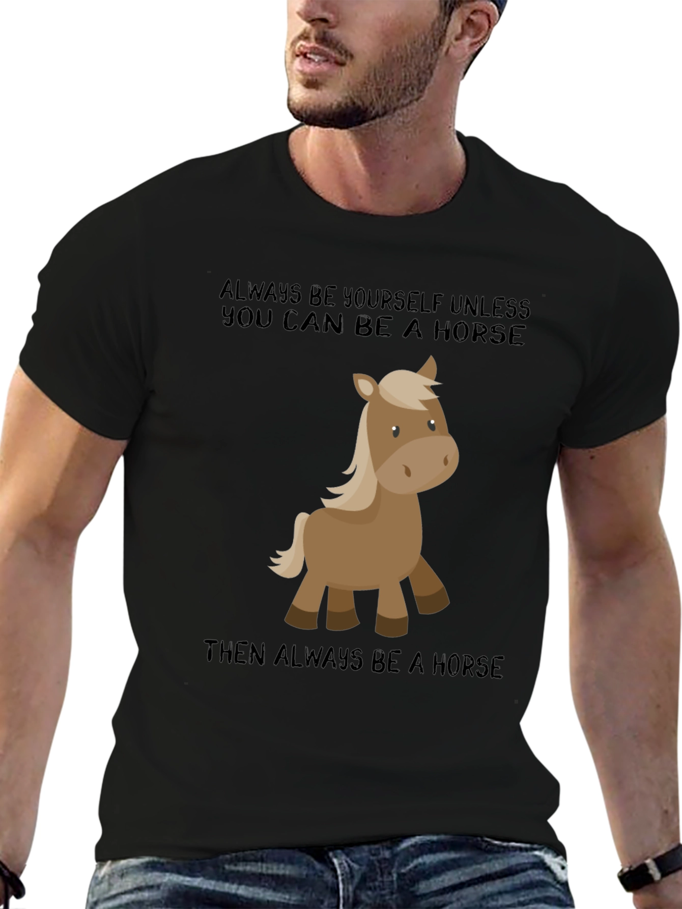 Camiseta Negra con Diseño Divertido de Caballo