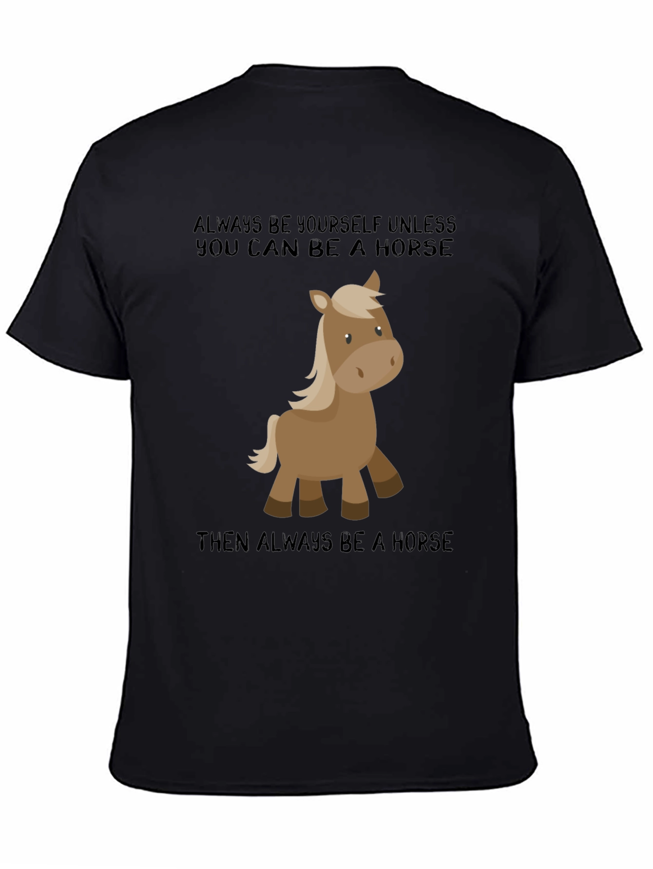 Camiseta Negra con Diseño Divertido de Caballo