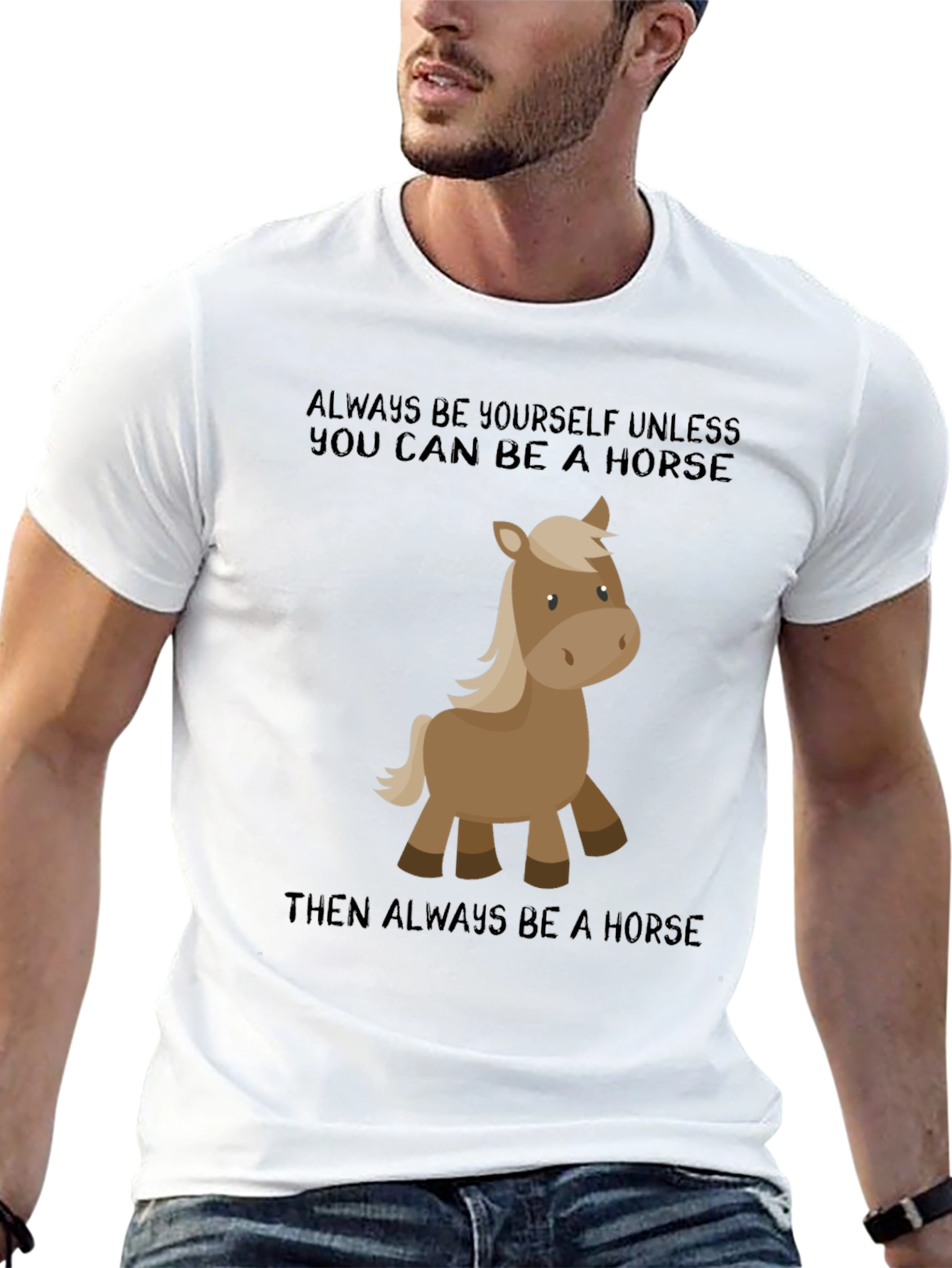 Camiseta Negra con Diseño Divertido de Caballo