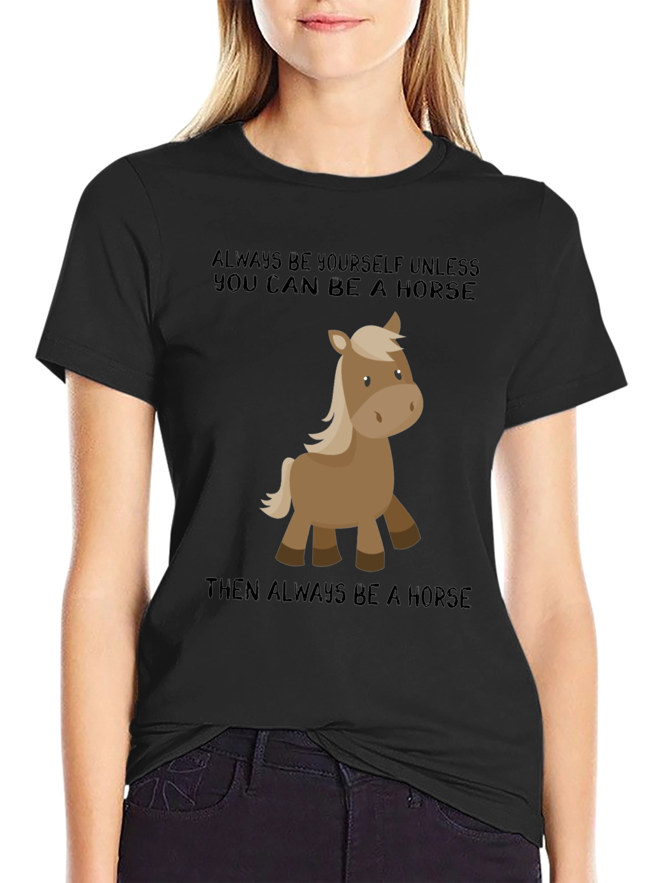 Camiseta Negra con Diseño Divertido de Caballo