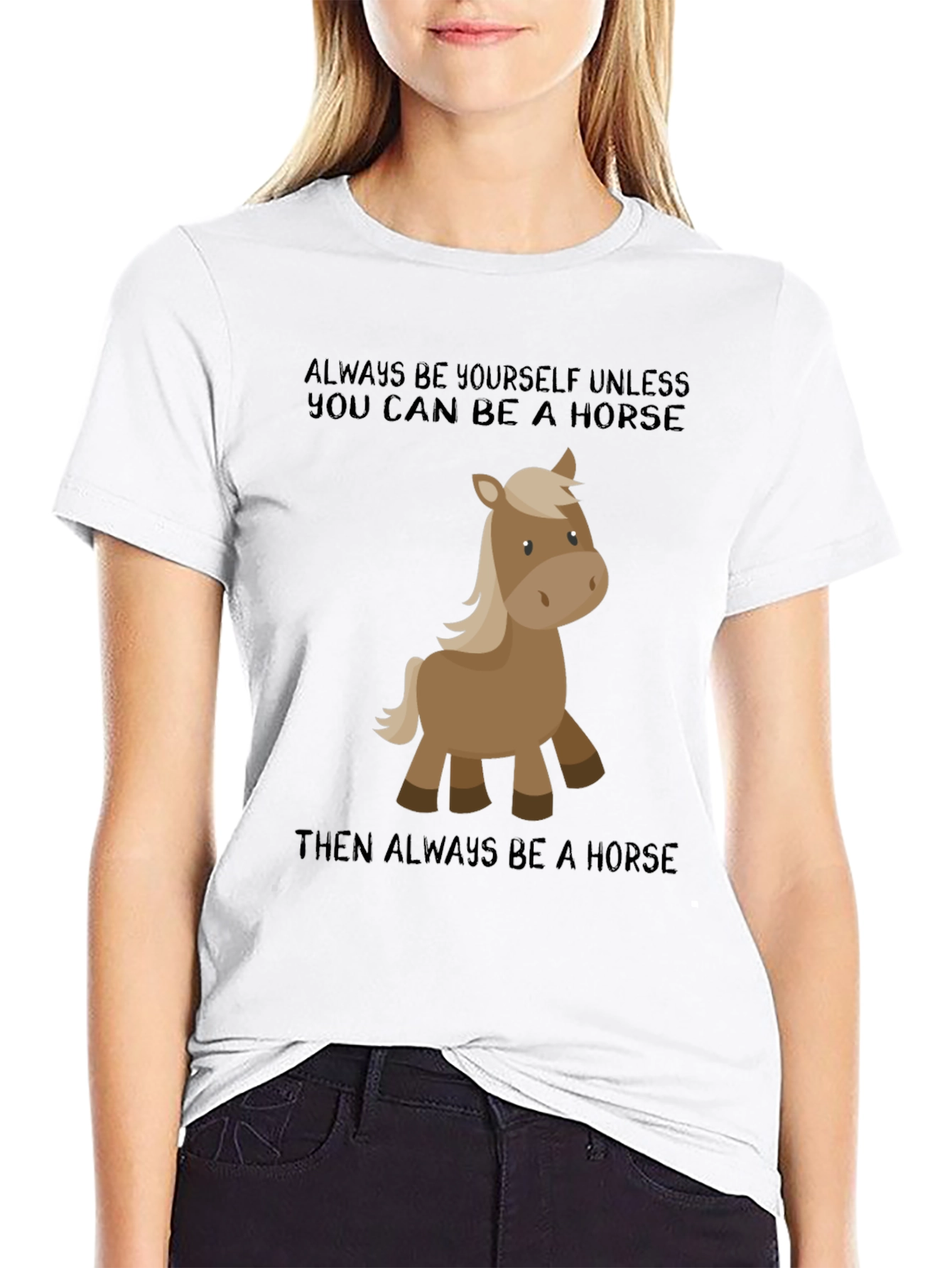 Camiseta Negra con Diseño Divertido de Caballo
